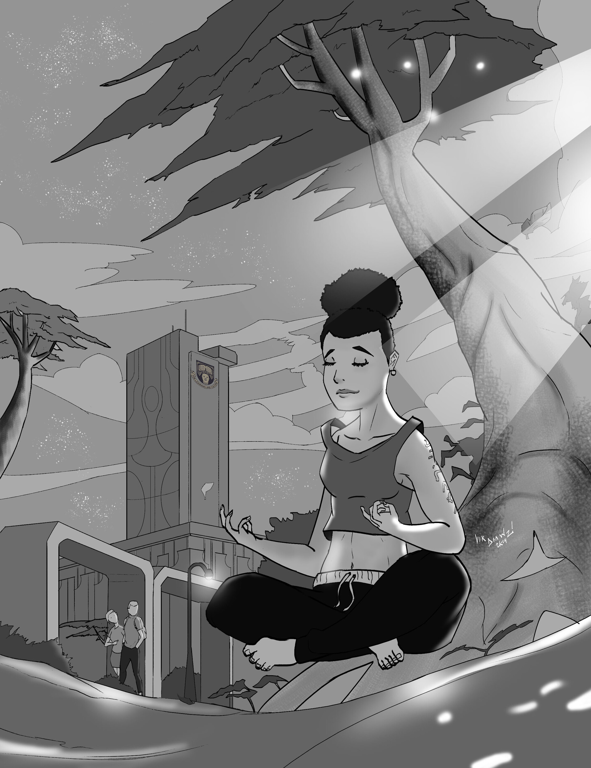 Artstation Meditation Gray Scale Painting Victor Akhaine