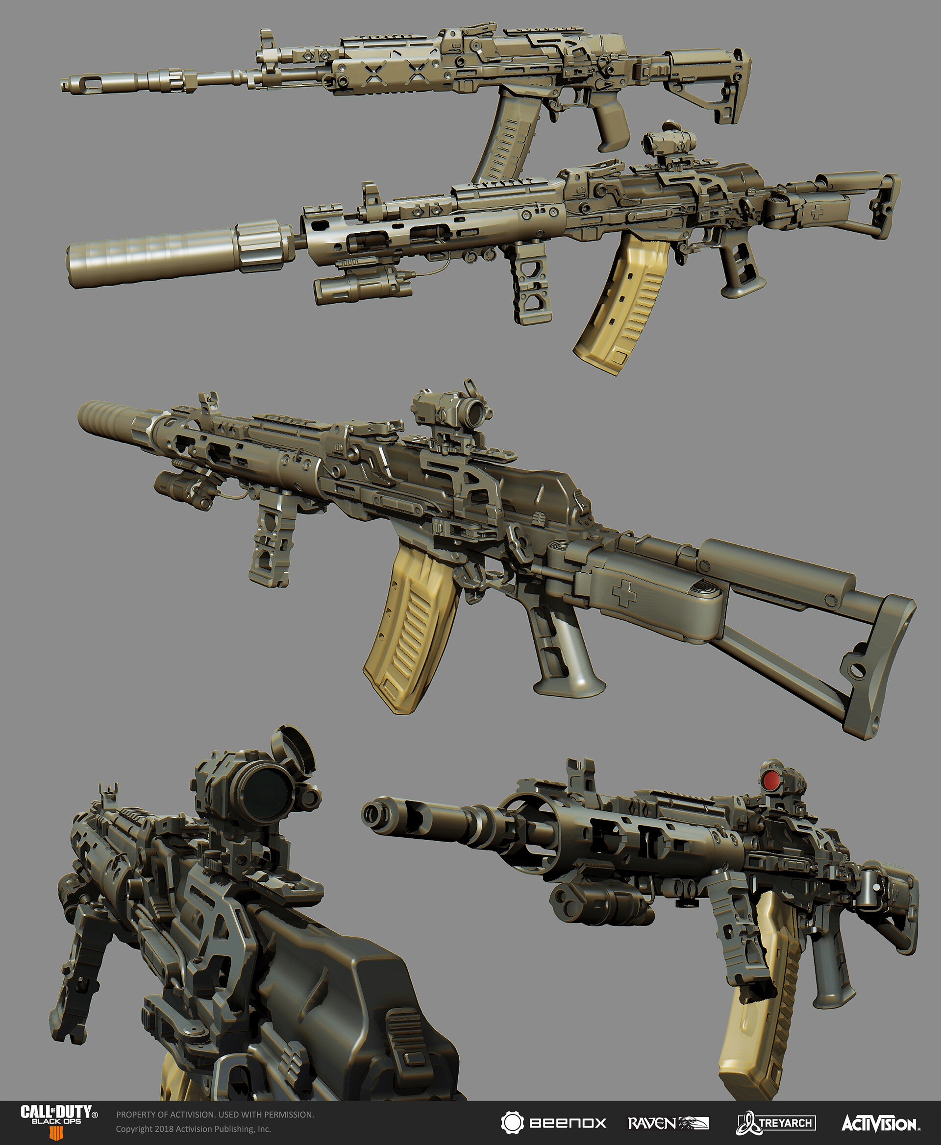Call of Duty Black Ops 4 Weapon Concept KN-57 and full attachment kit.