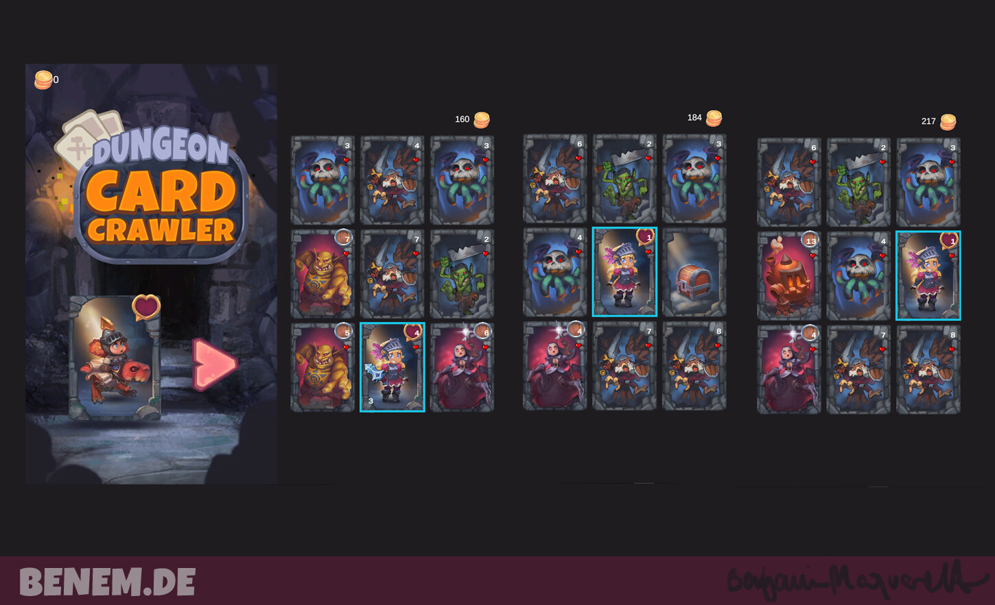 For this Project I bought this template from the unity asset store:


https://assetstore.unity.com/packages/templates/packs/mobile-card-dungeon-crawler-137605