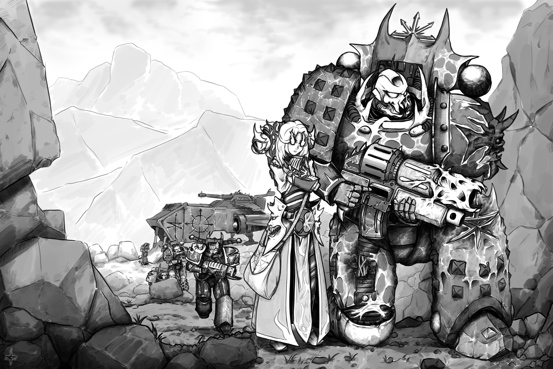 picture Warhammer 40K Chaos Space Marines Art chaos space marines and young sorcerer