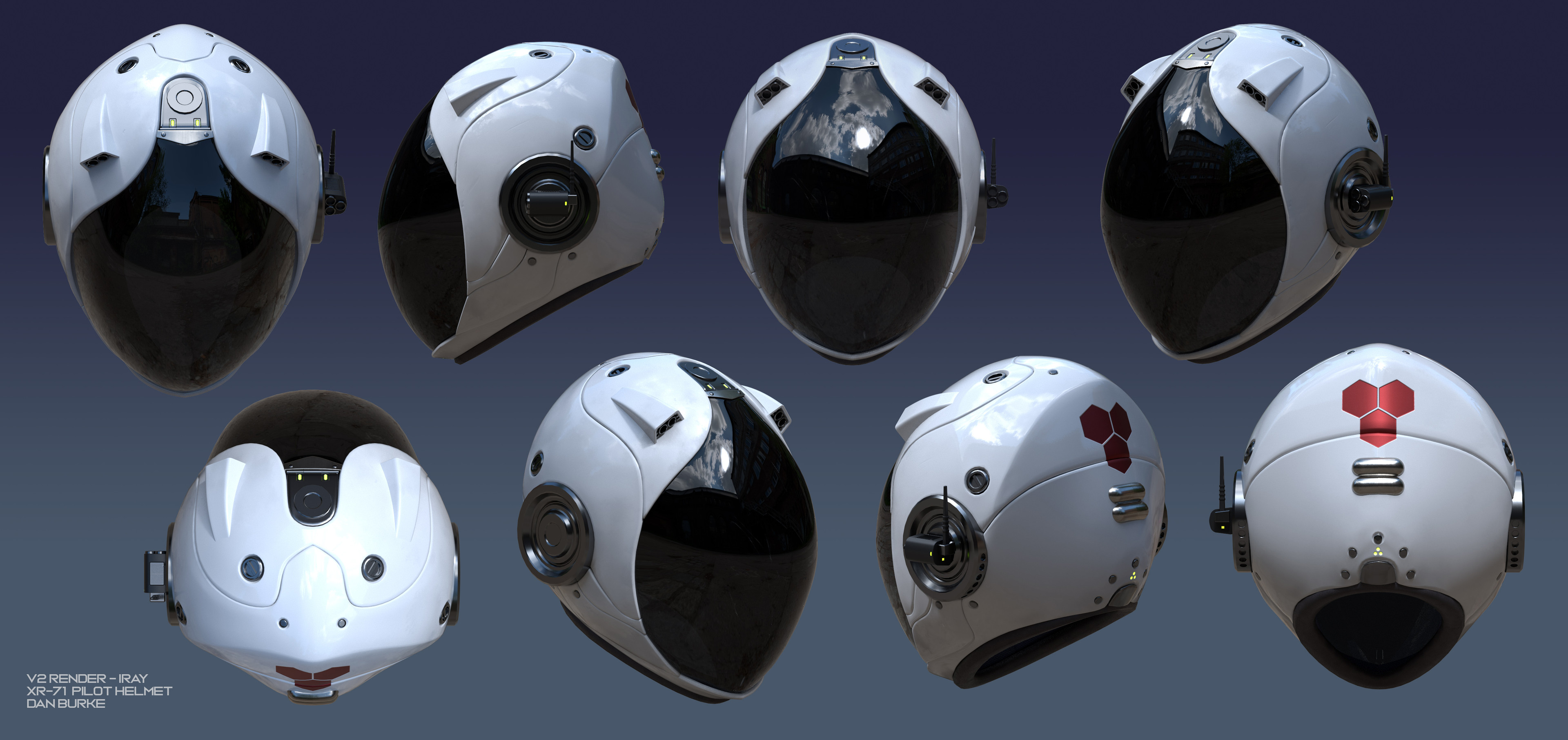This is 3D helmet I made to be worn by the Wolken XR-71 pilot. 
