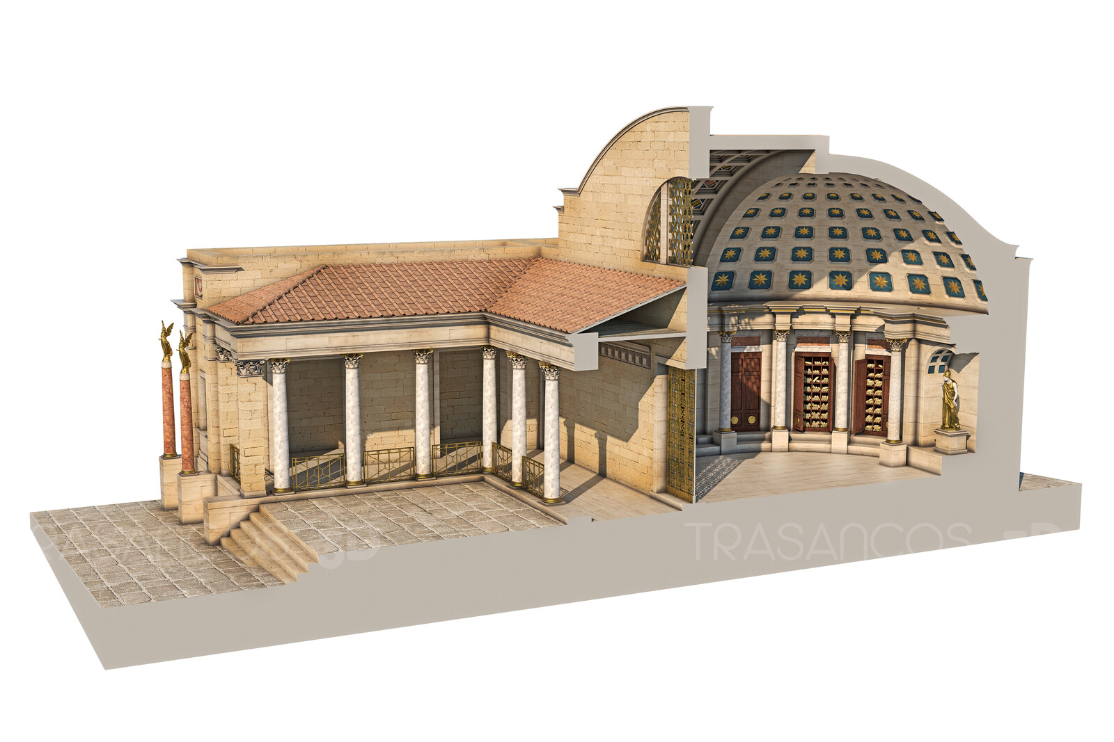 Cut away of the Public Library of Timgad.
Modeled in collaboration with:
- Diego Blanco