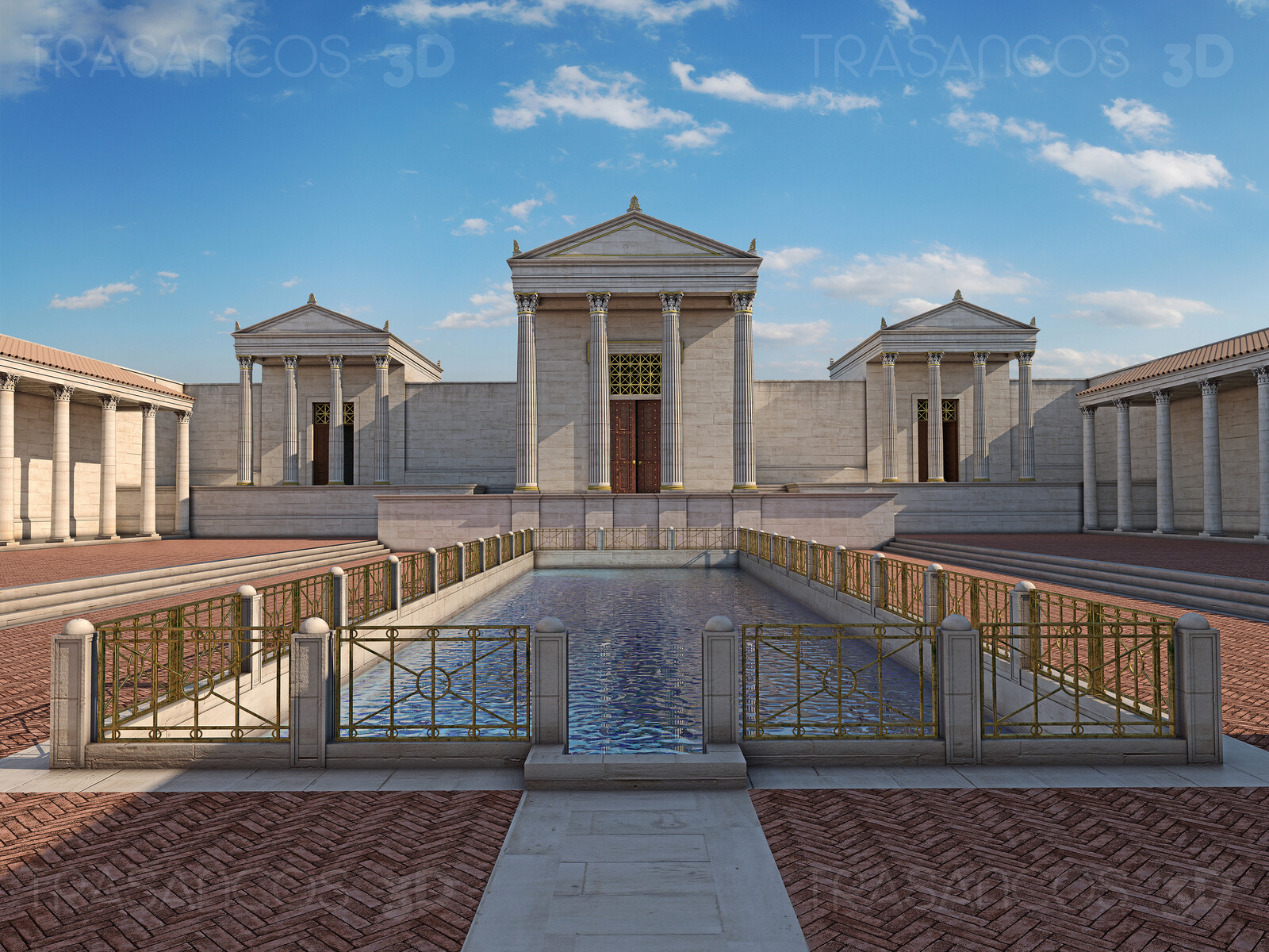 Reconstruction of the Aqua Septimiana Felix, with the temples and the sacred spring pond. This is the very first reconstruction ever made of this roman archeological site.
