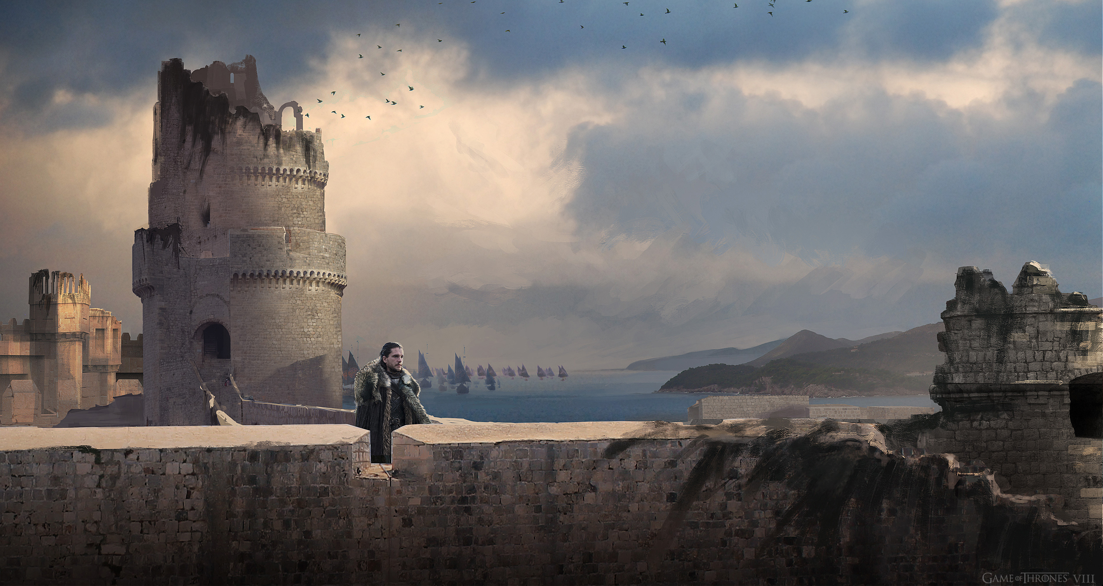 Jon is released towards the end of the episode and looks out across the docks at Kingslanding