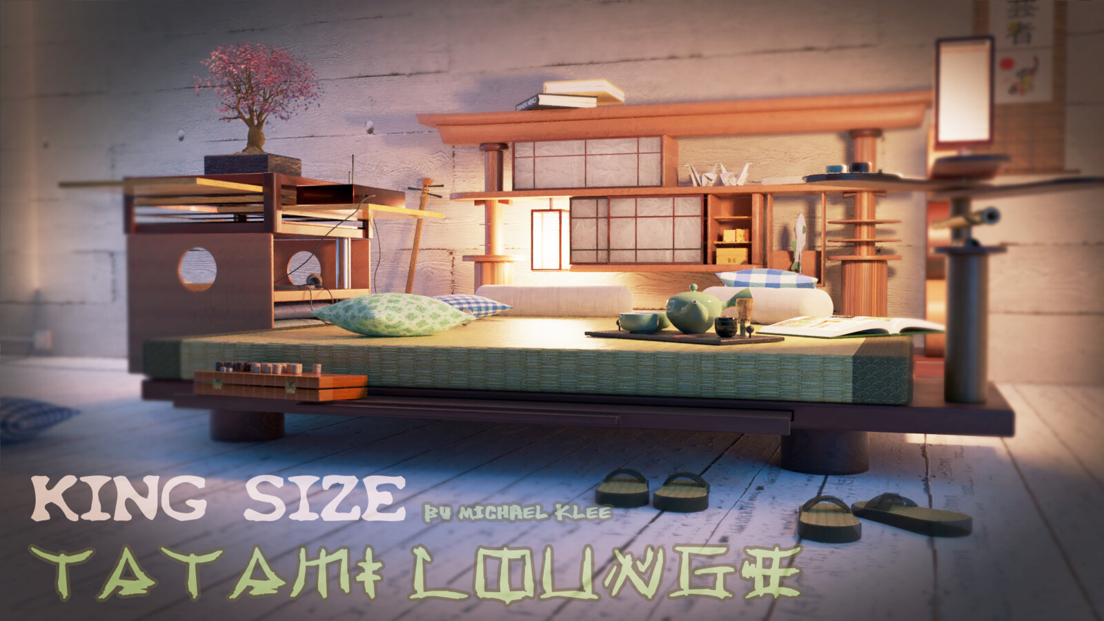 Project King Size Tatami Lounge.
Combination of traditional Japanese architecture with modern Art Nouveau. The Tatami King Size Lounge is a harmonious fortress for finding inner peace