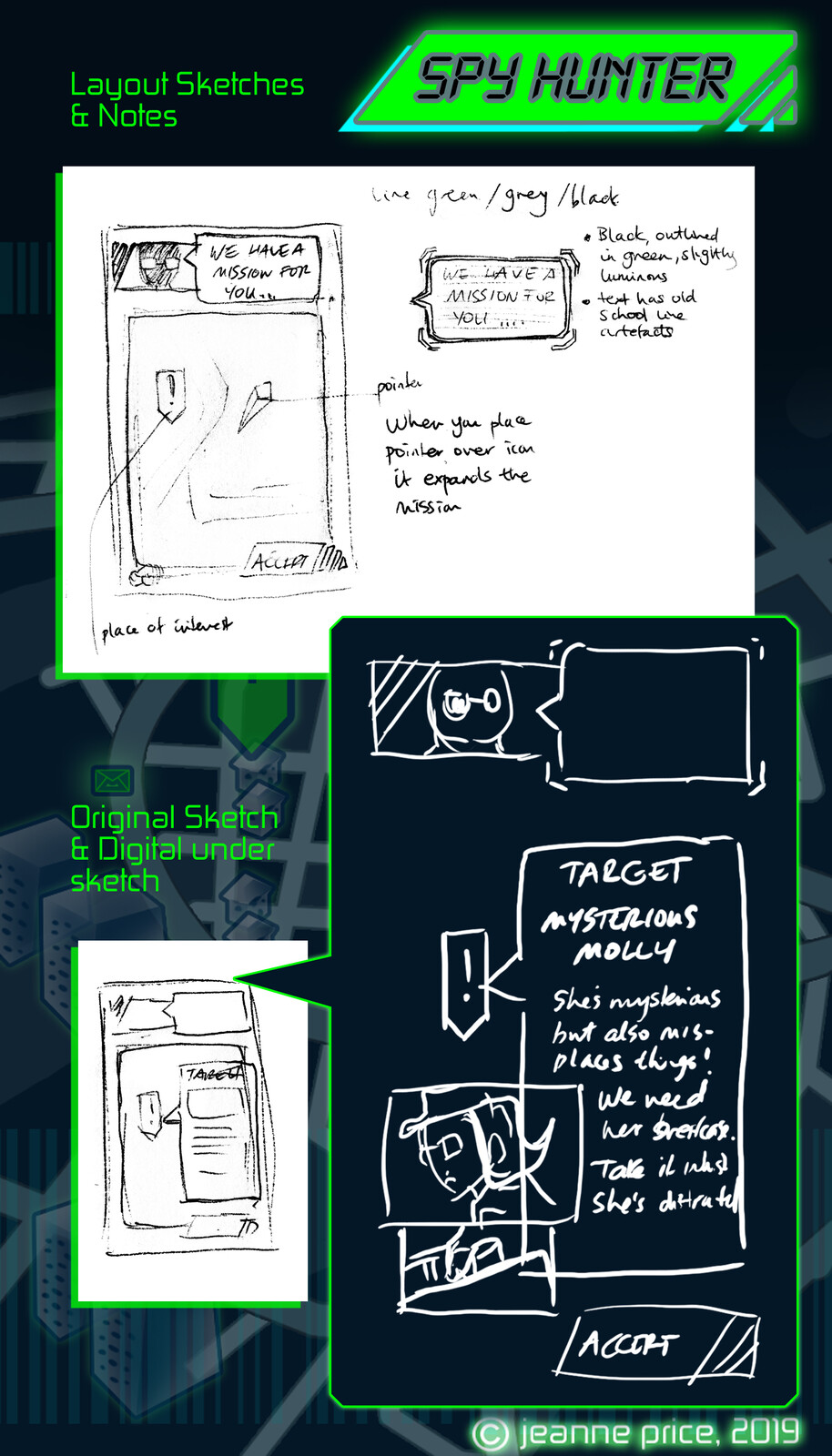 UI Sketches.
I had a very small time frame to work on these, so I sketched them out in order to have a clear idea of what I was producing.