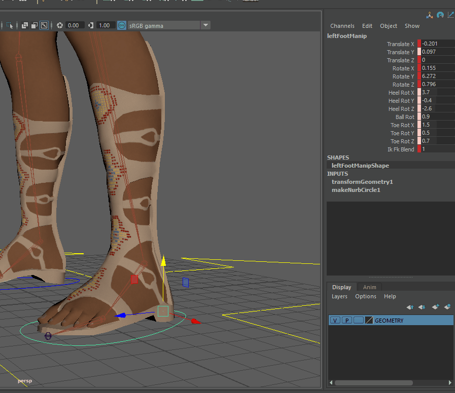 The manipulators also have some custom attributes that are binded to reverse heel joints that let you do some pretty cool things. I enjoy creating tools like this to make an animators life easier :)