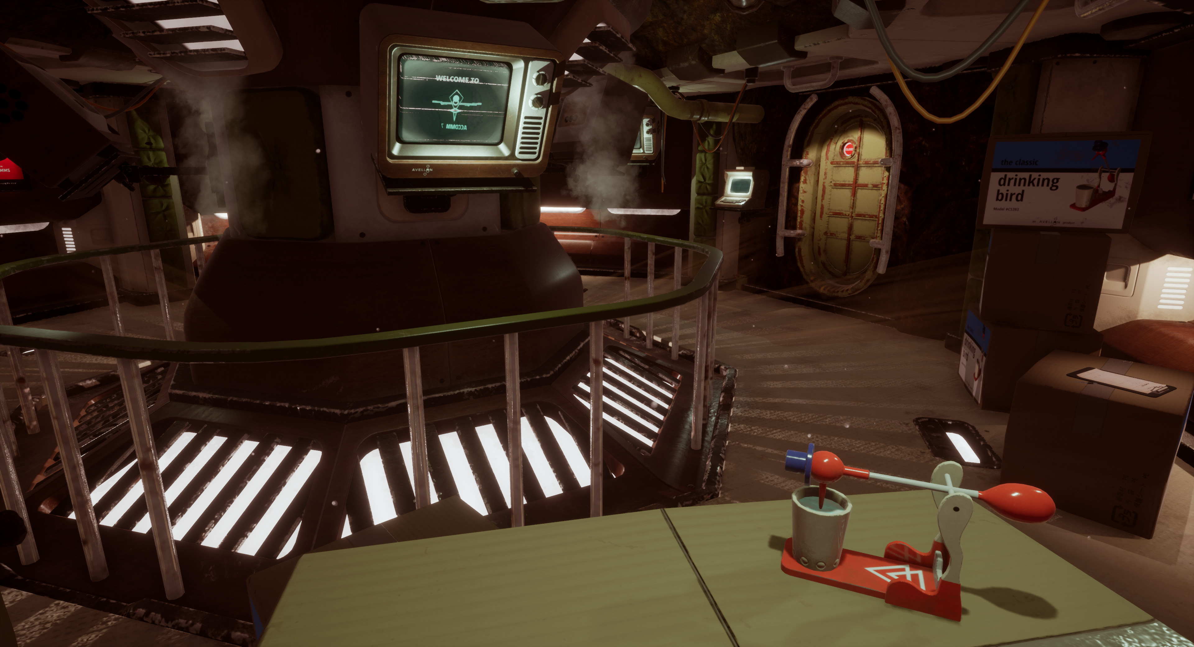 Primarily functioning as an in-game tutorial and primer to the soon-to-be home of the player. Multiple objects are interactable and the player can not leave the room before figuring out the interaction system.