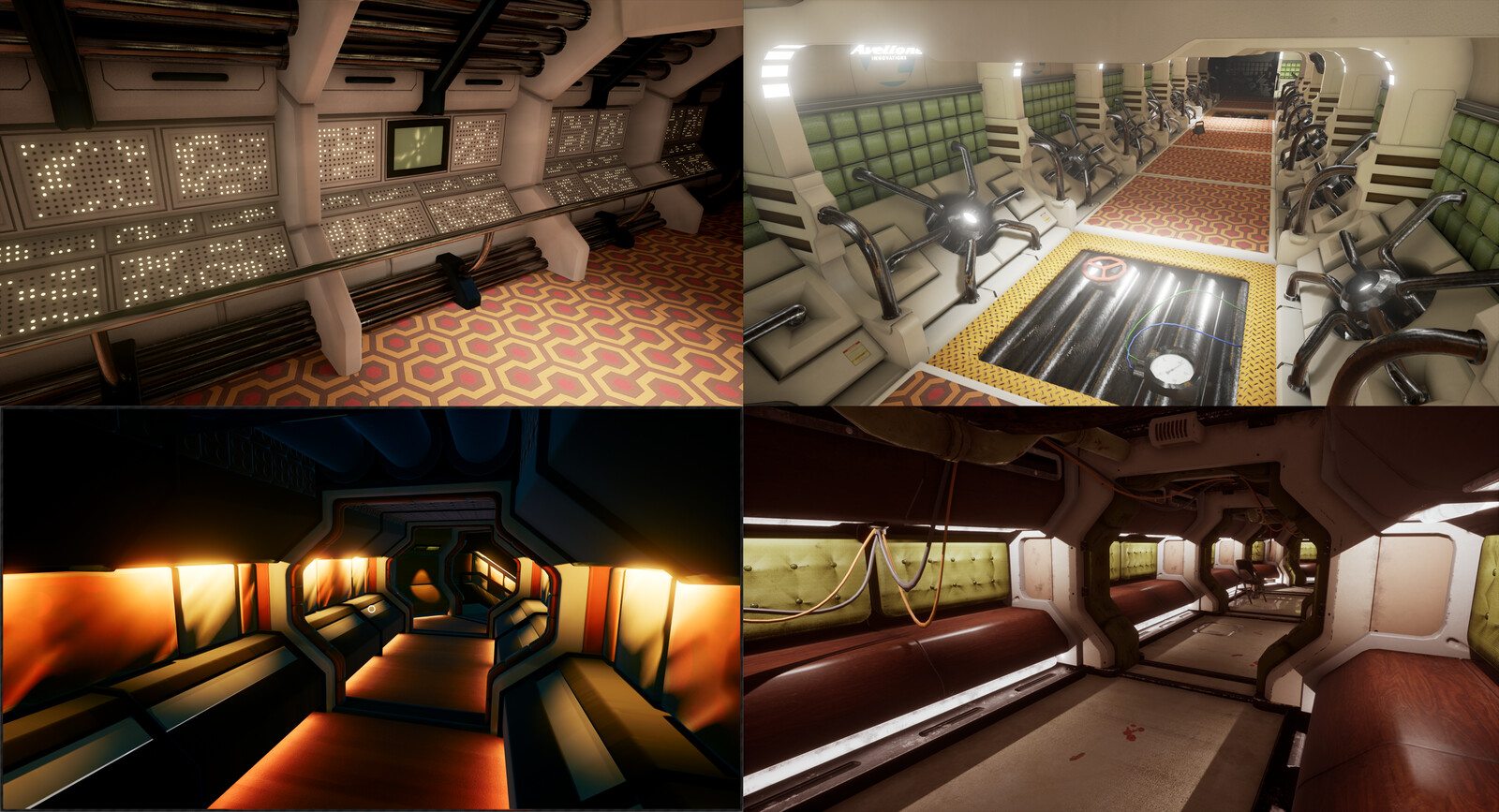 Earlier iterations of the corridor. Experiemented heavily with different kind of asset sets and "building options".