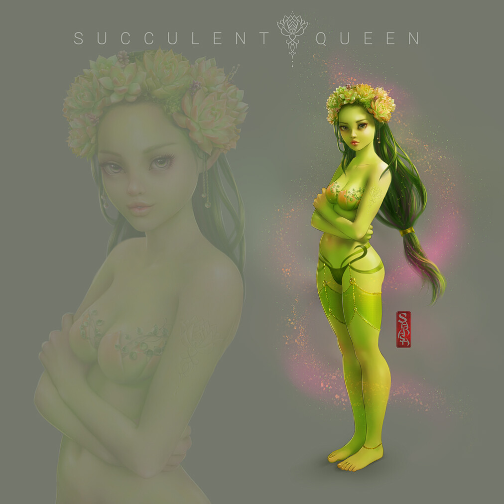💚Character design. My OC Succulent Queen.💚