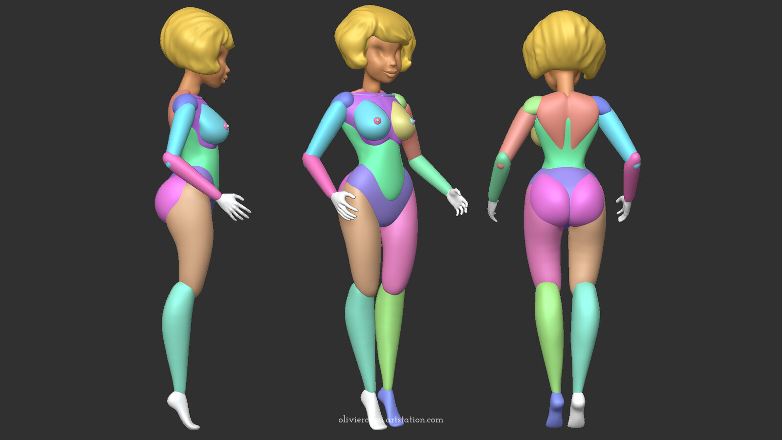 Blocking out stage using primitives. Anatomy knowledge is useful for stylized characters as well!