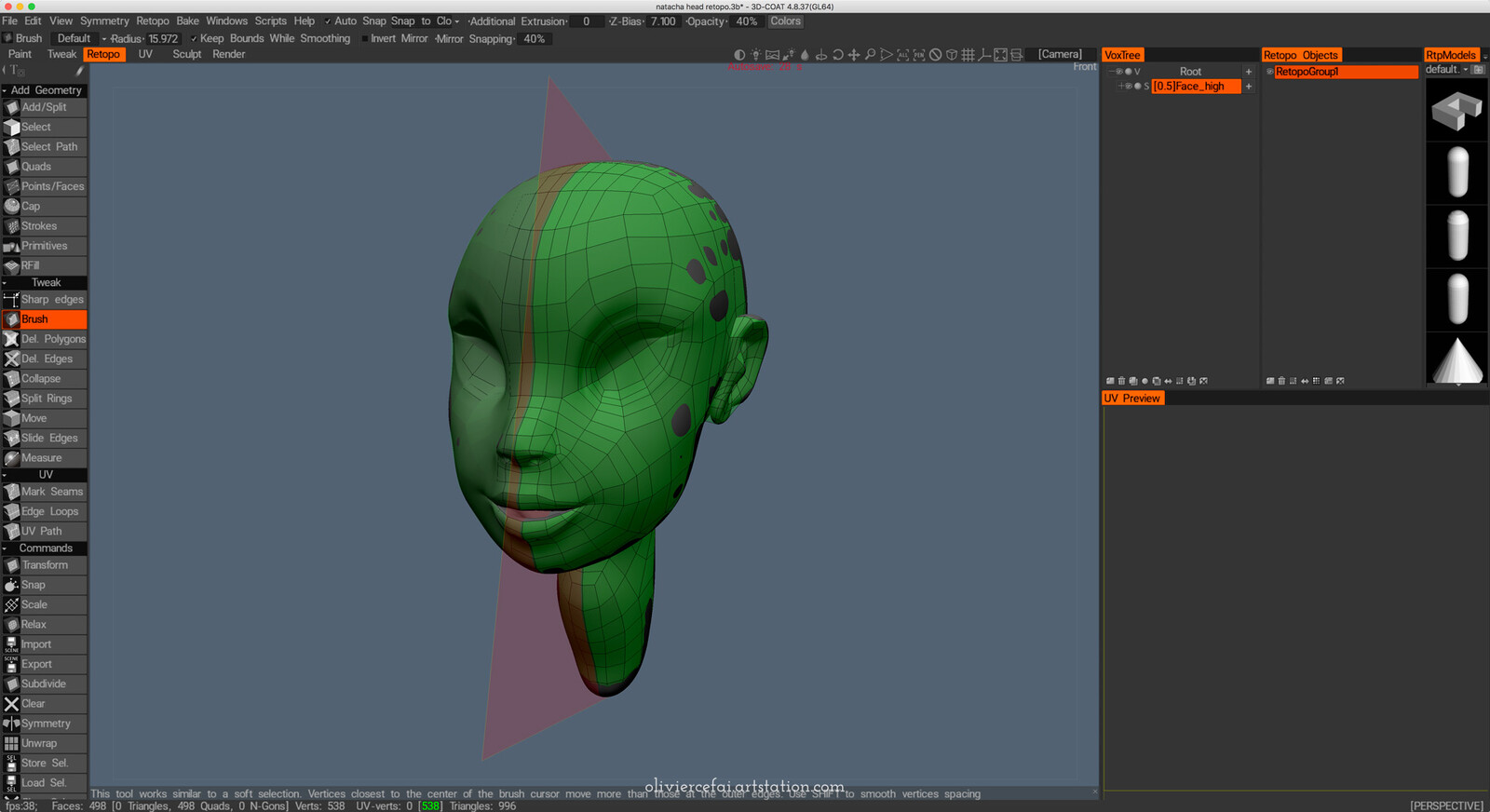 Topology and UVs created manually in 3DCoat