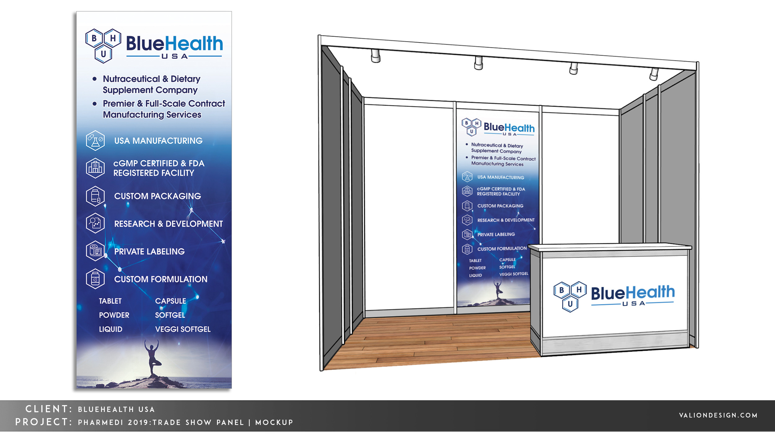 Booth panel design, banner, and mock-up for the trade show, Pharmedi (2019)