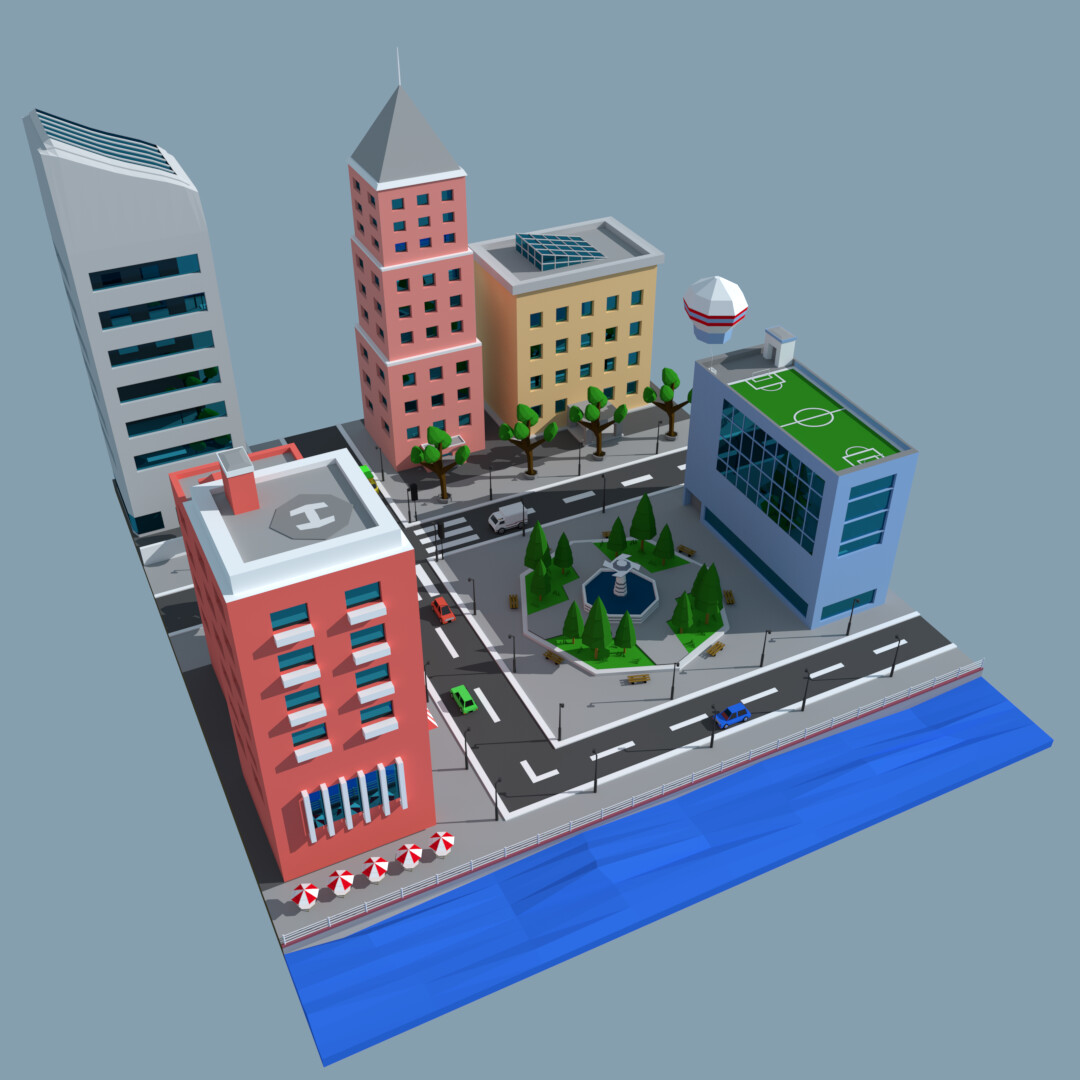 Artstation Low Poly City For Game Design Sogi Muktama