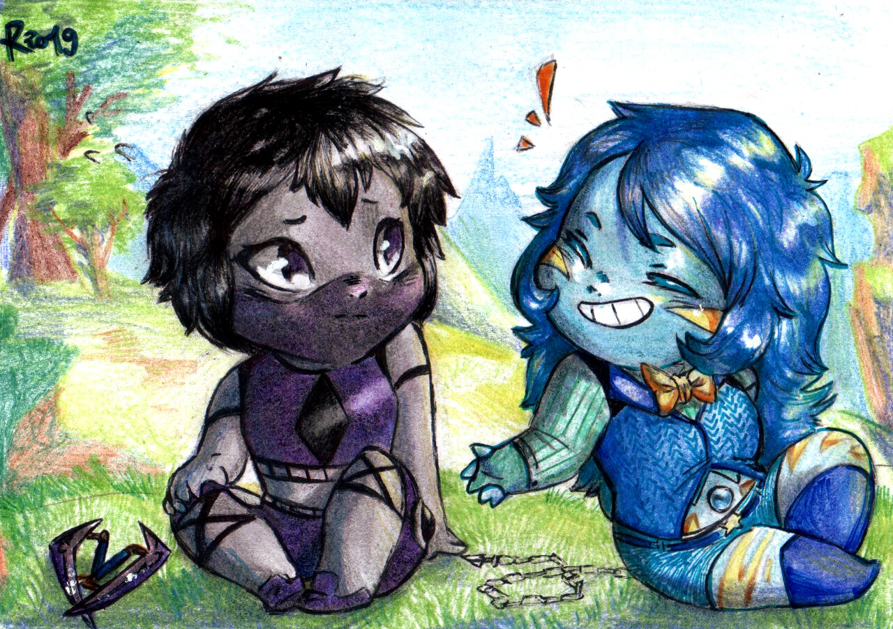 Aria-Suna-Kunoichi's Obsidian is shy and heavily depends on her partner emotionally, while our Apatite is extroverted and independent! Here they are together. Will they be able to become friends? 