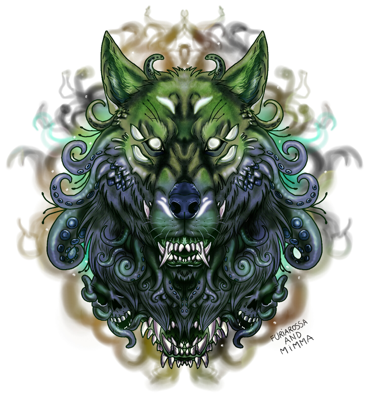 Another ArtFight attack! Mad_Machine described their character Phtaghu'ai like this "They don't have a defined form, more just a dark werewolf who's hit the cthulhu button a few times so do whatever [...] Teeth, eyes, skulls, whatever is great