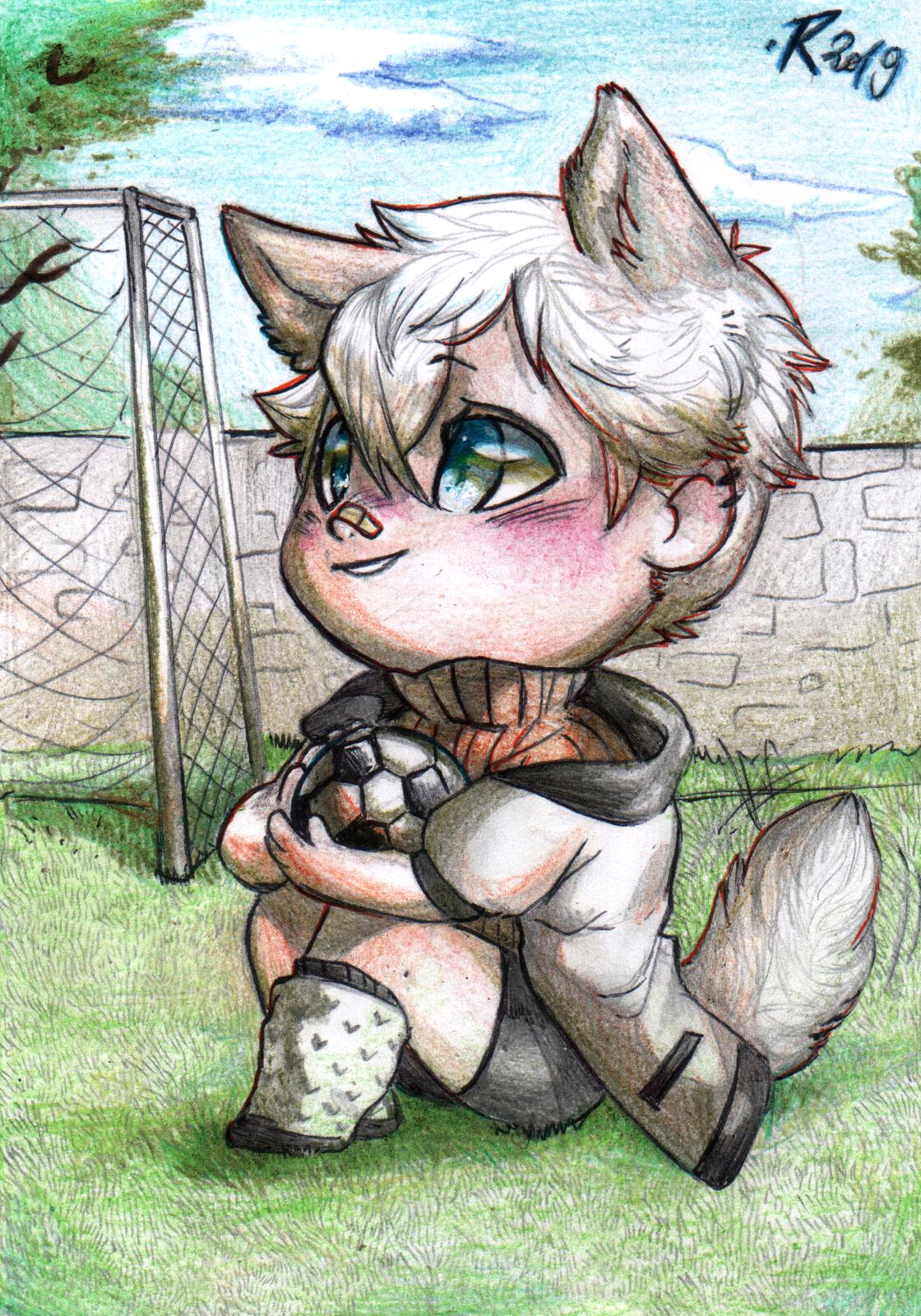 Another ArtFight attack for the last day of this event! This adorable wolf boy is Haru, a character that belongs to rikkacchi. Drawn with colored pencils and pen. 