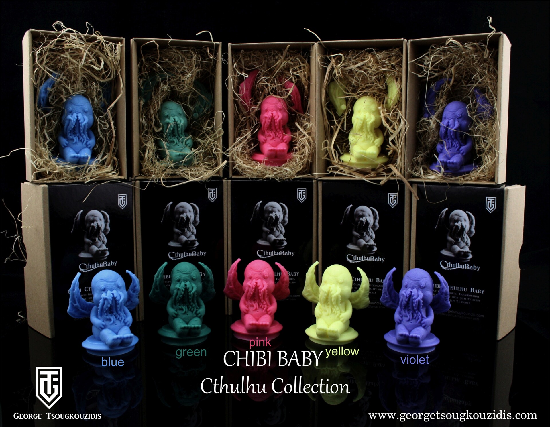 Chibi Cthulhu babies this time 5 color versions sculpted with monster clay ...