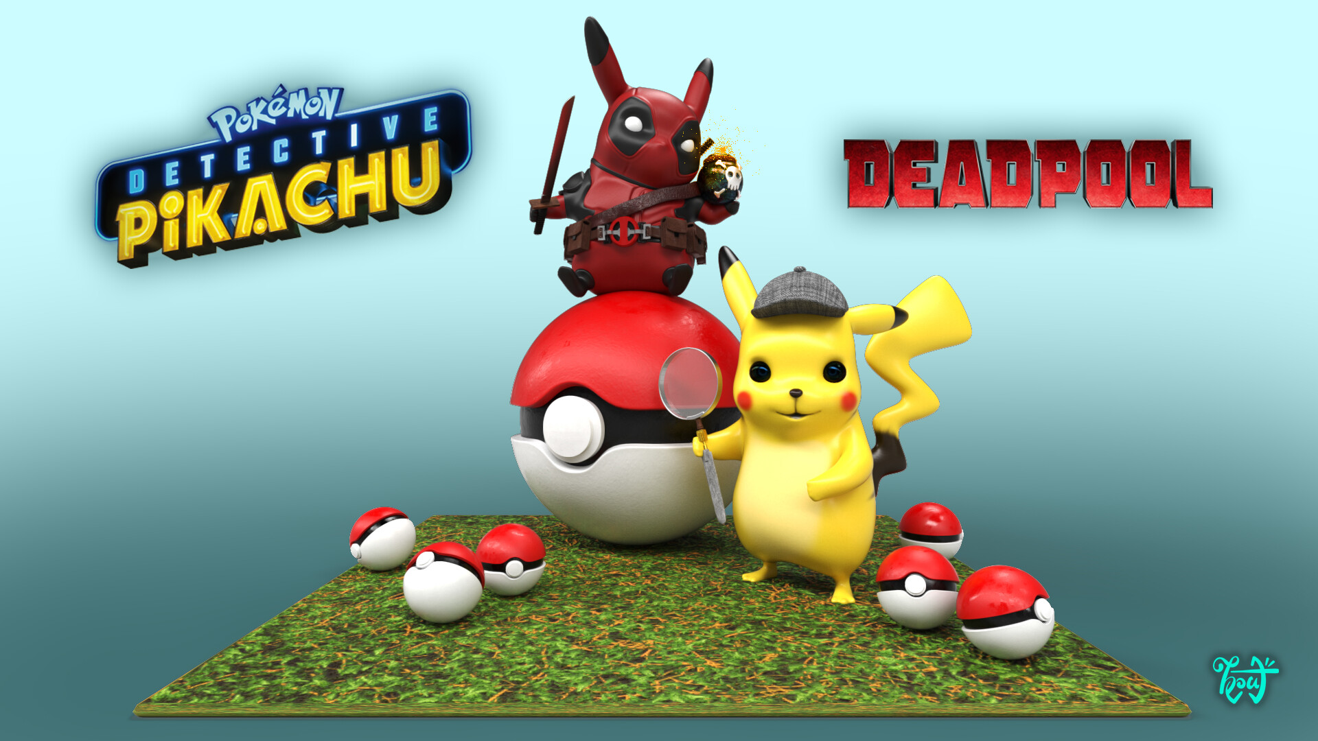 Tossaporn Piriyaamornwijit Fan Art Detective Pikachu Deadpool