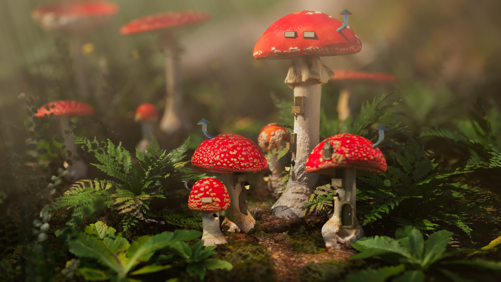 Artstation Mushroom Houses Daylight David Chen