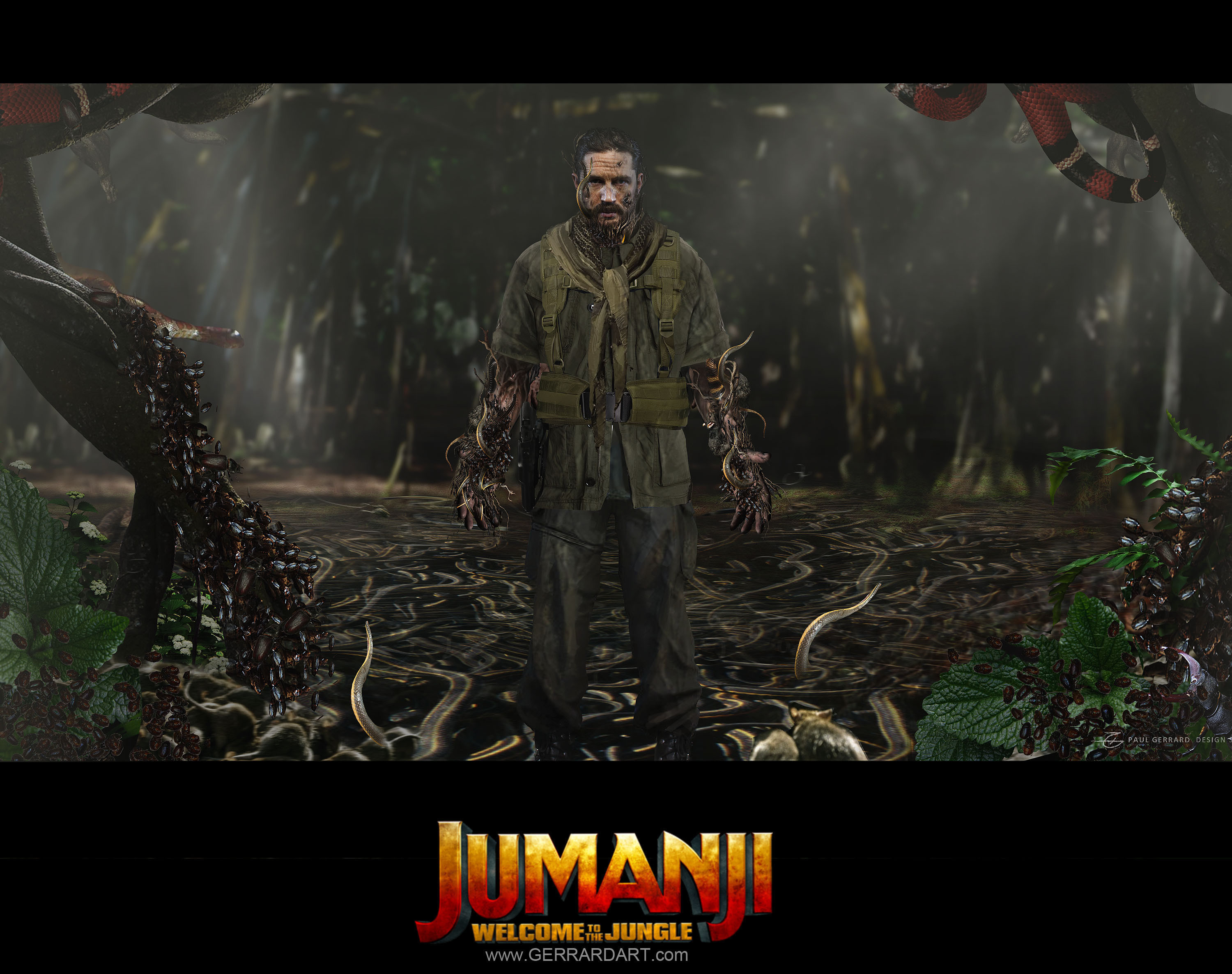 Previously unreleased concept art from the movie JUMANJI. I believe some of these scenes where cut and using an actor that never got cast.
www.GERRARDART.com