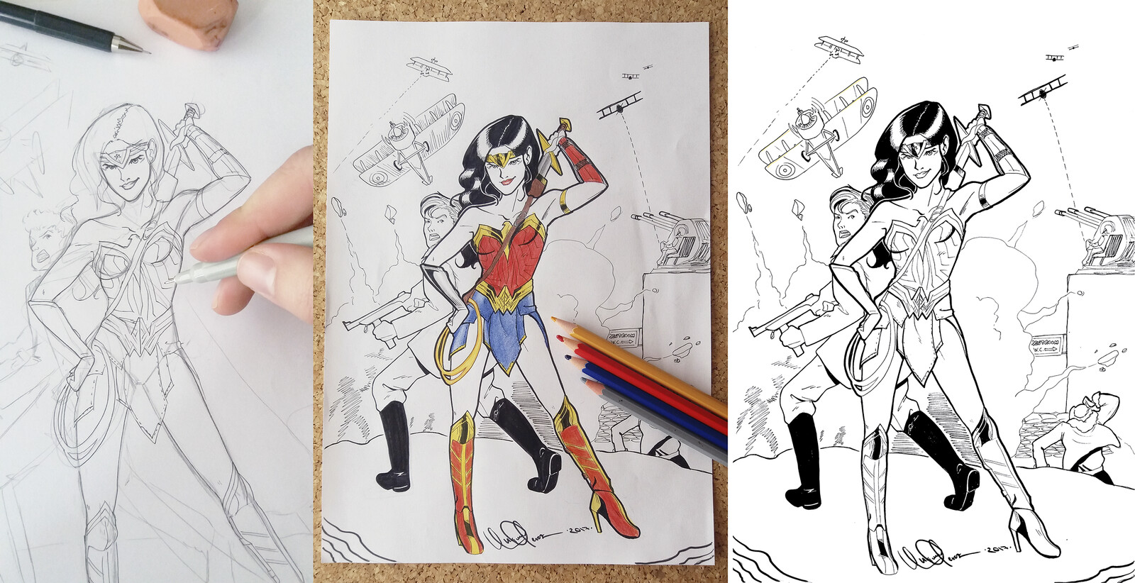 Wonder Woman's "I got this" process drawings and photographs 2018