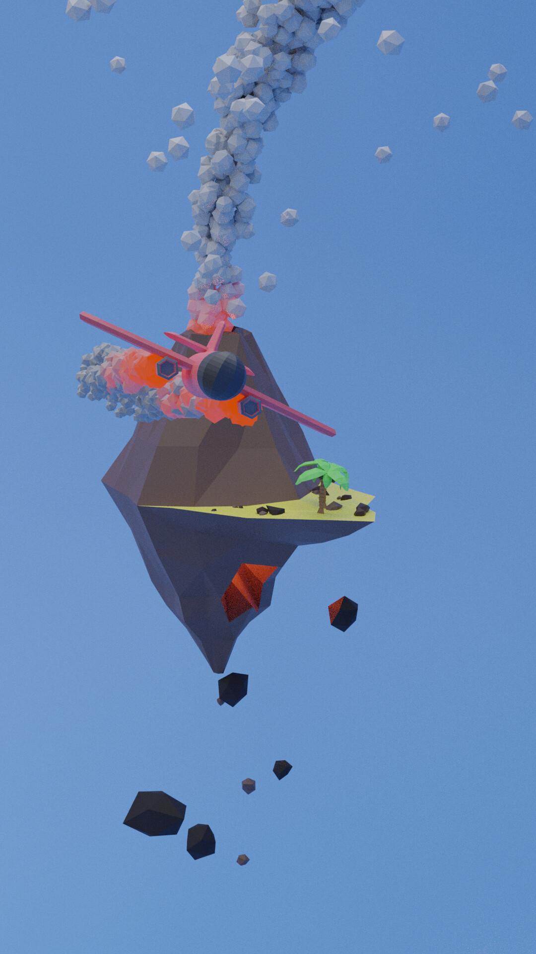 Artstation Airplane Crashes Into Volcano Low Poly 3d Blender