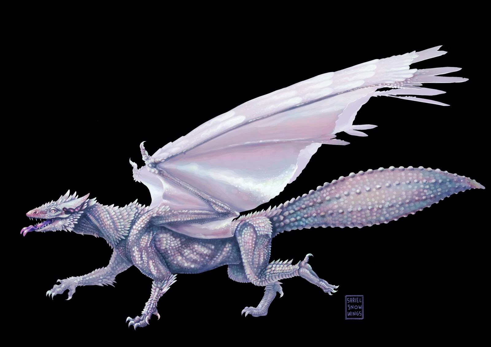 Here’s the final result, with those pearlescent colours added! Against a black background the result is even more dramatic