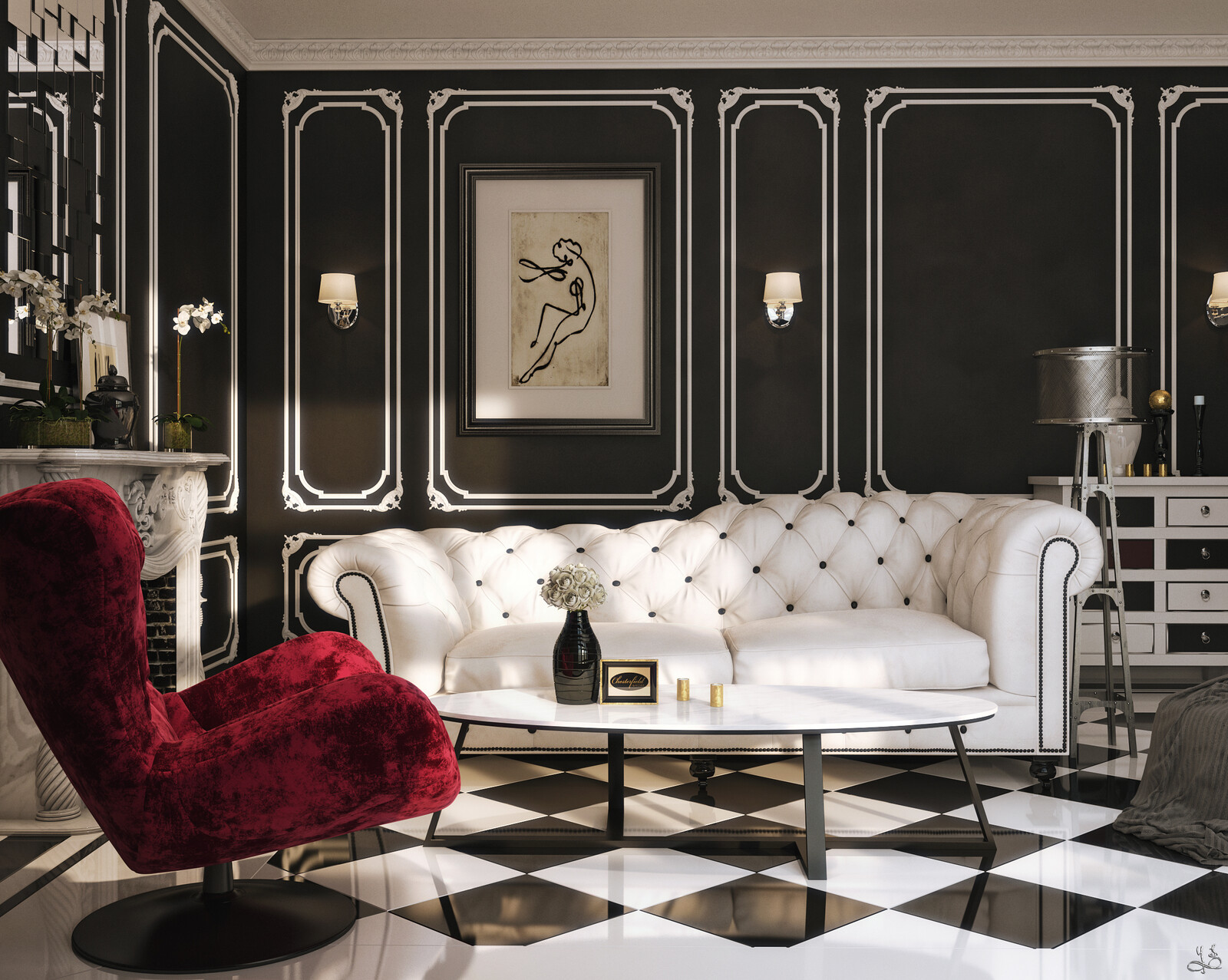 Artstation Noir Blanc Living Room Design Cgi Yasin Safak