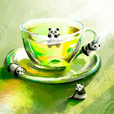 пьяная панда. панда с чаем арт. чайная панда. напиток панда чайный. люблю чай как панда любит текст.
