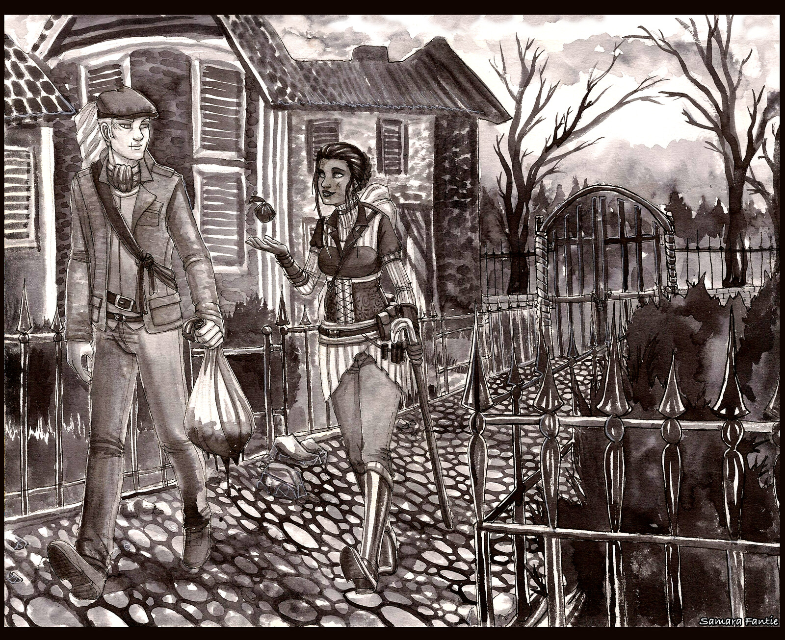 Ink Illustration of original characters.