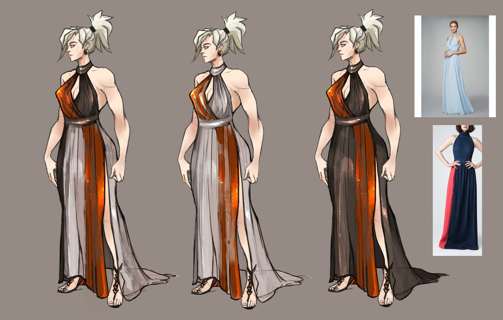 Ideations with research. Chiffon with a bit of shine, I'm also really digging the strips of brighter color.