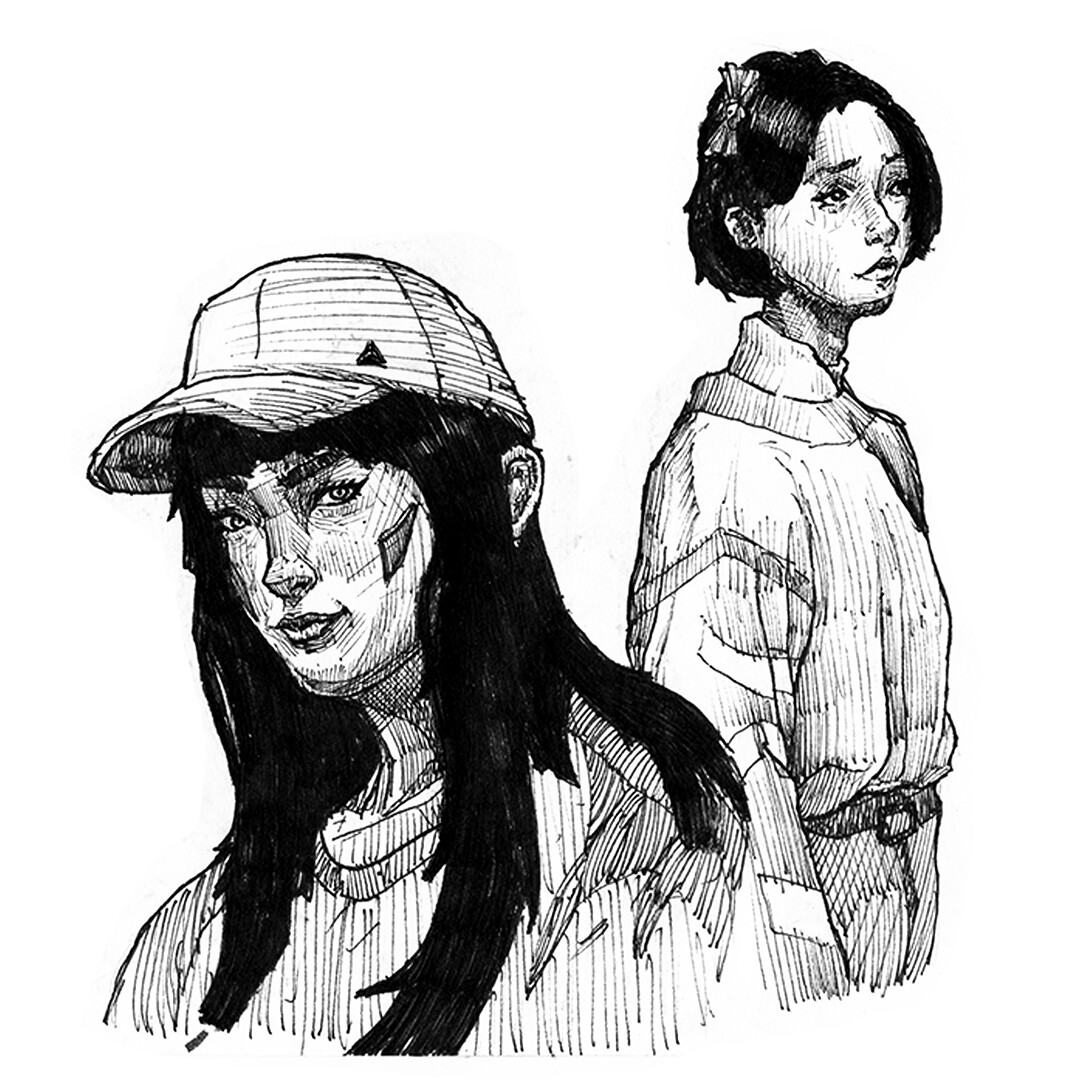 Artstation Pen Sketches Girls Francisco Garay,Black And White Girl Drawing With Camera