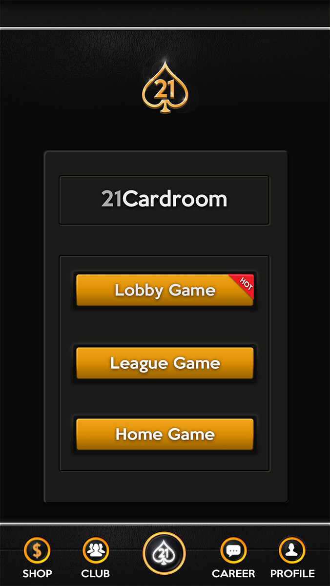 Main menu screen UI