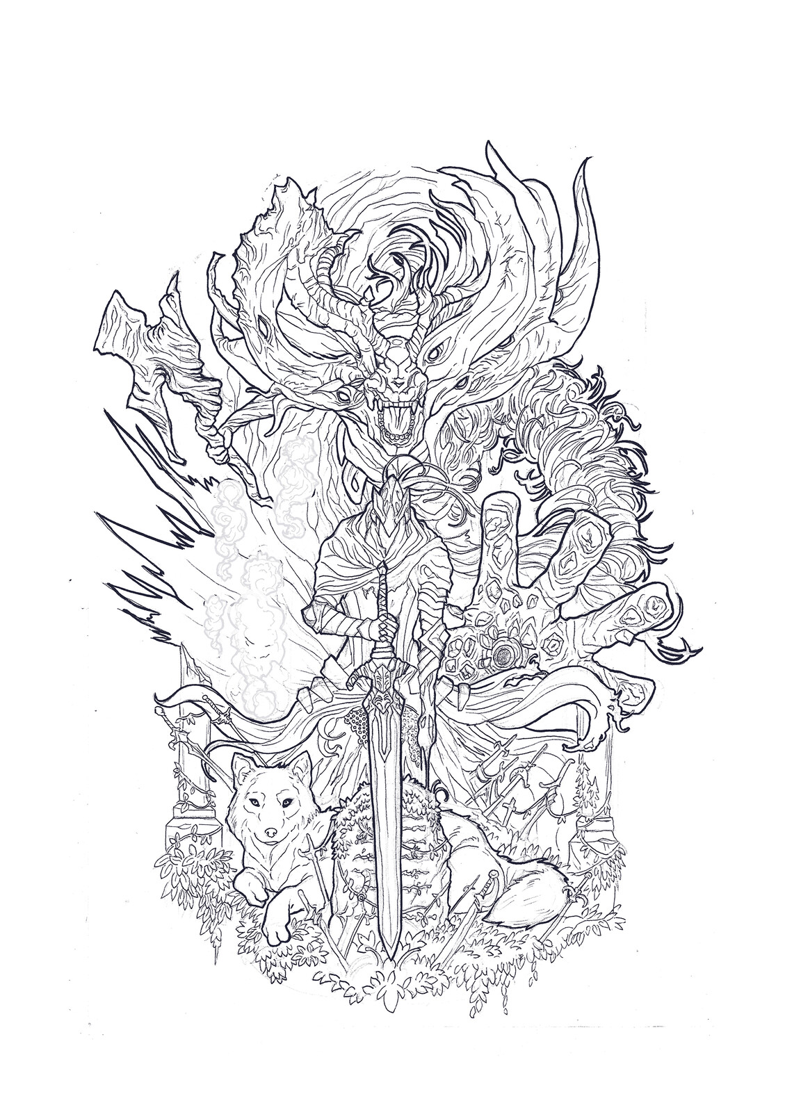 Line-Art made with traditional ink.