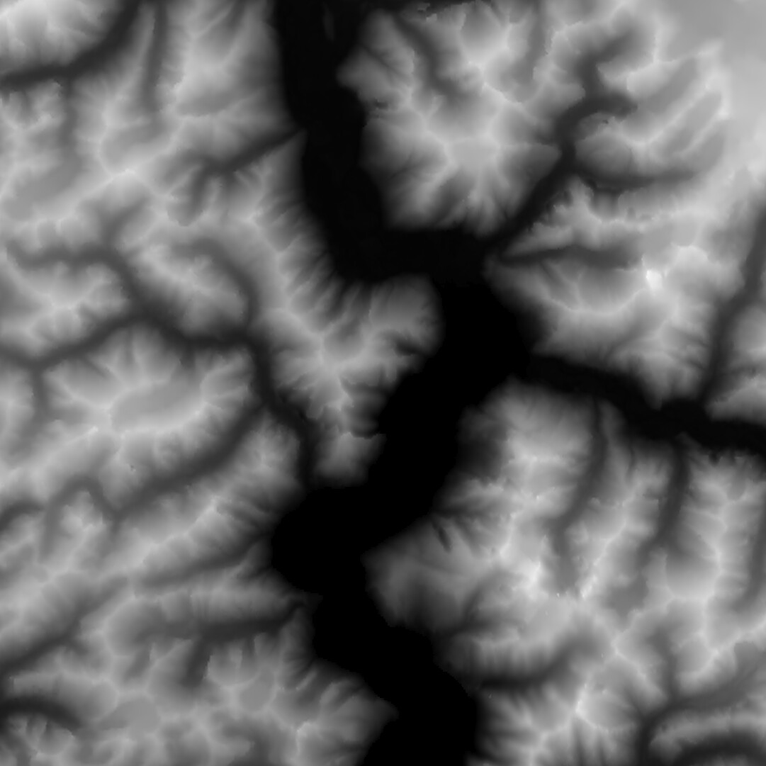 a D.E.M map (digital elevation map) downloaded from terrain party for the environment displacment