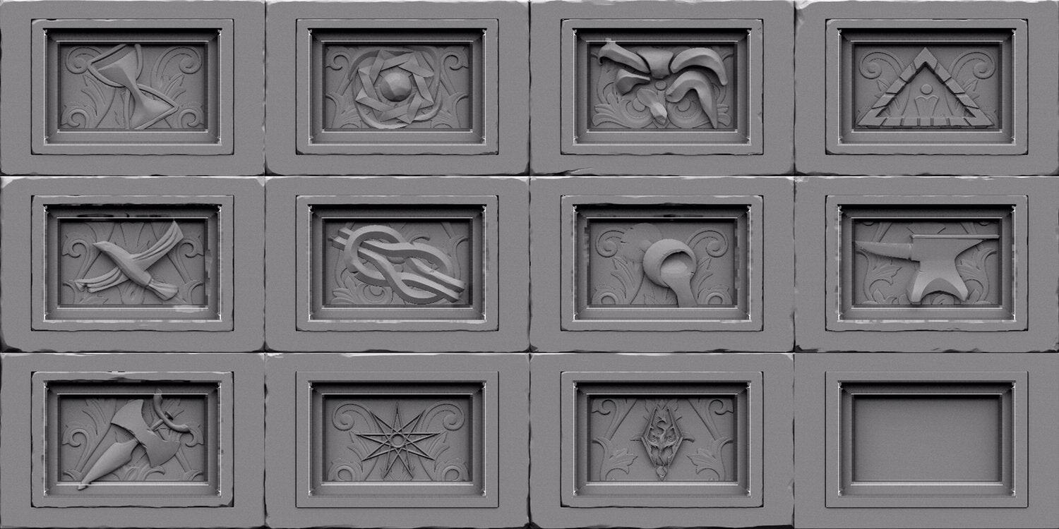 I modeled the divine reliefs but then were sculpted by another team memeber Ravanna, his work can be found here.
https://www.artstation.com/ravanna
