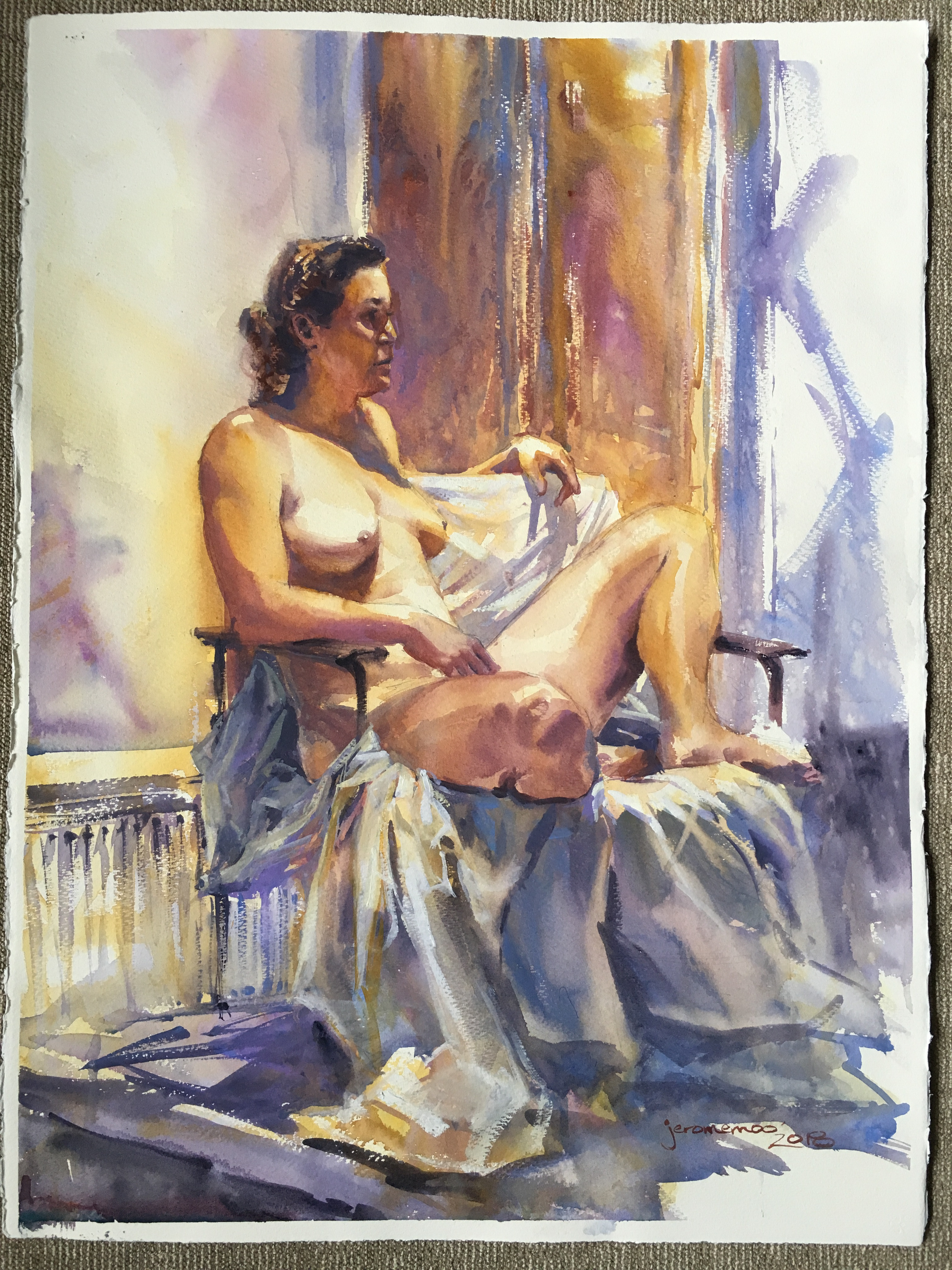Long Pose Life Drawing of Virginia.
Watercolour on 56x76cm 425gsm Rough Saunders Waterford Watercolour Paper