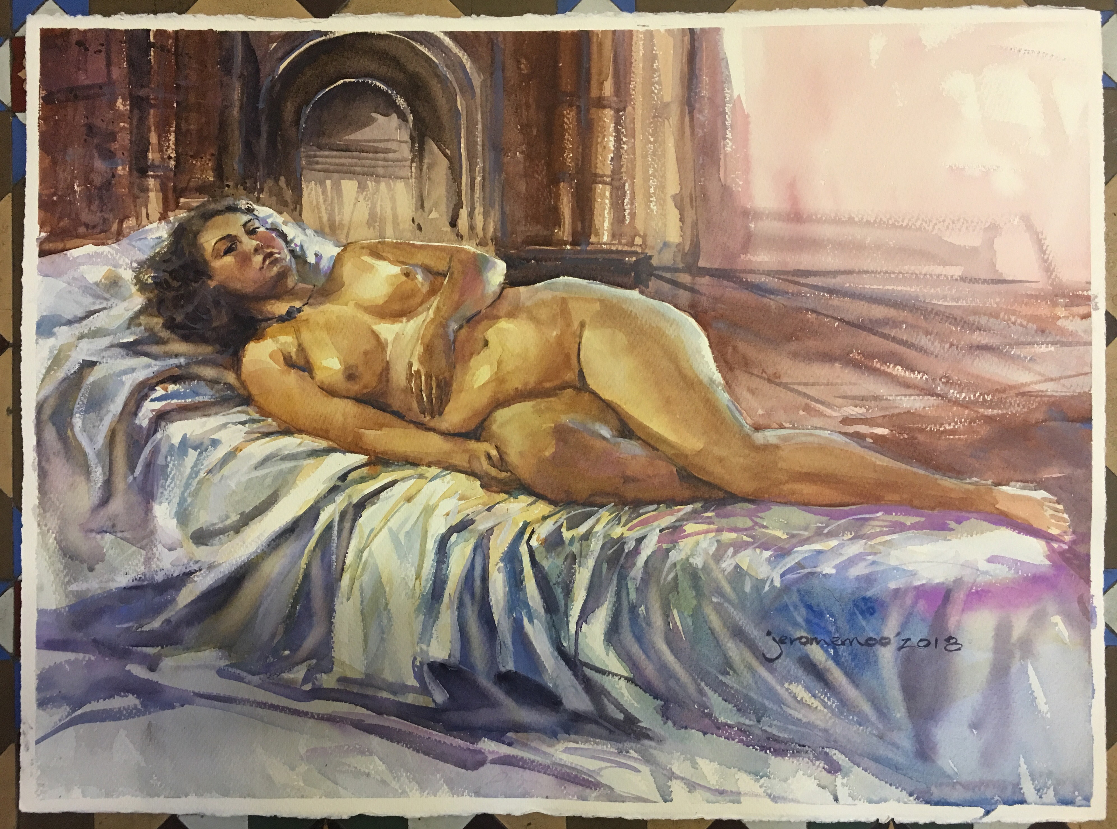 Long Pose Life Drawing of Marika
Watercolour on 56x76cm 425gsm Rough Saunders Waterford Watercolour Paper