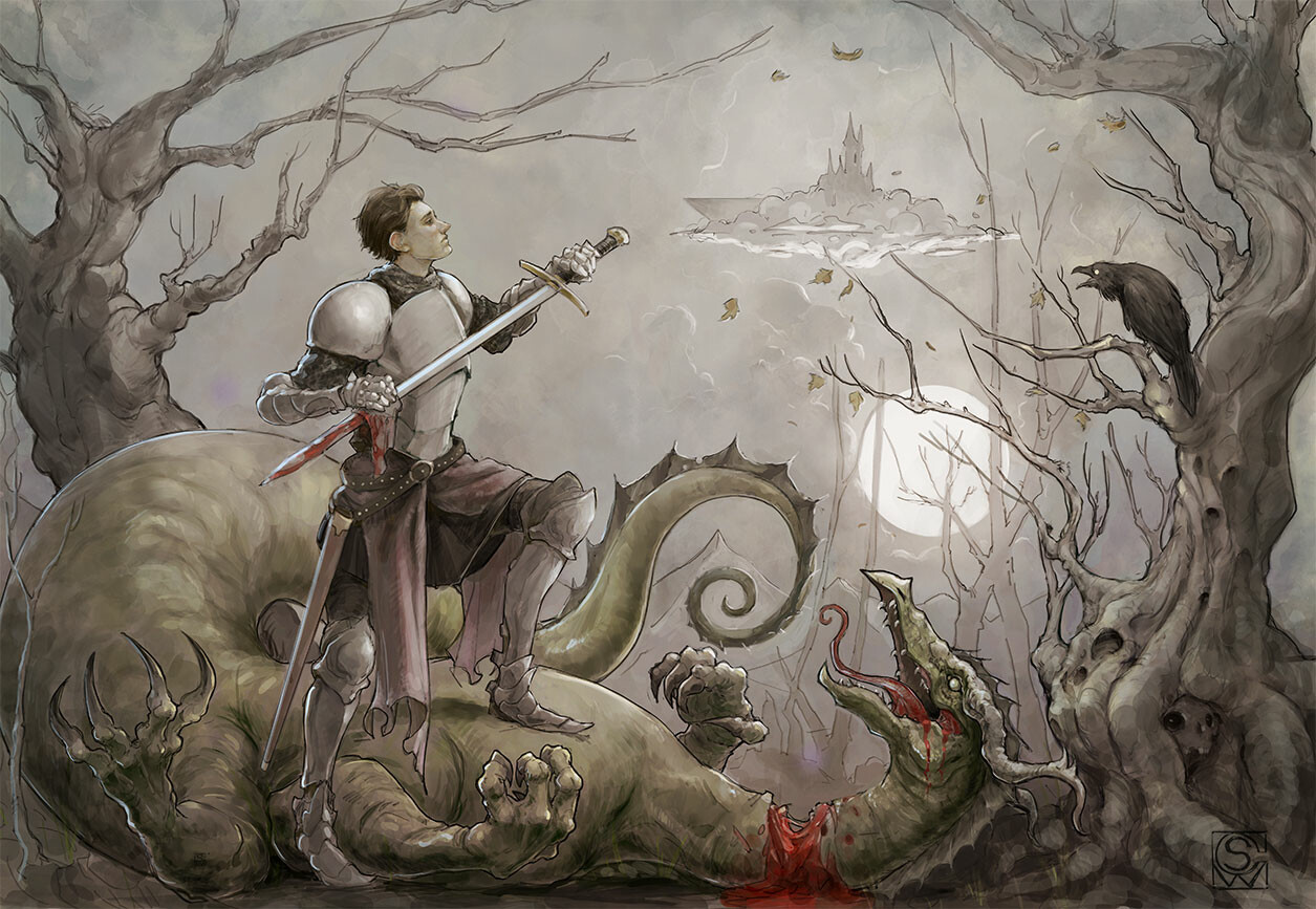 Art illustration for Magic the Gathering card, Smitten Swordmaster. 