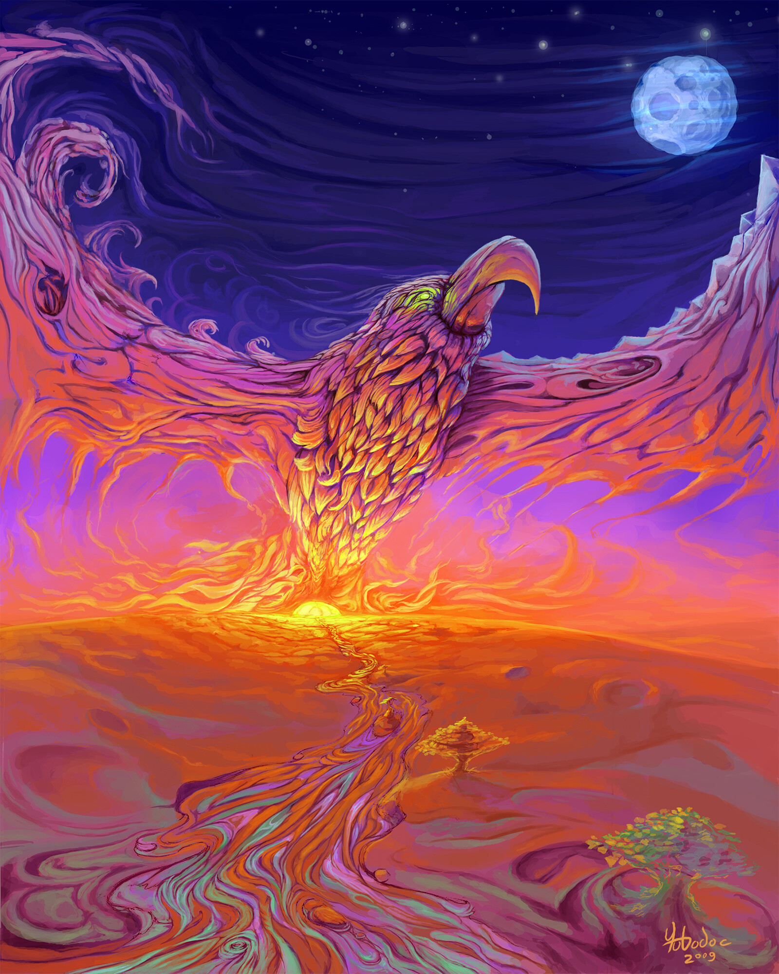 ArtStation Predawn eagle flight over the river