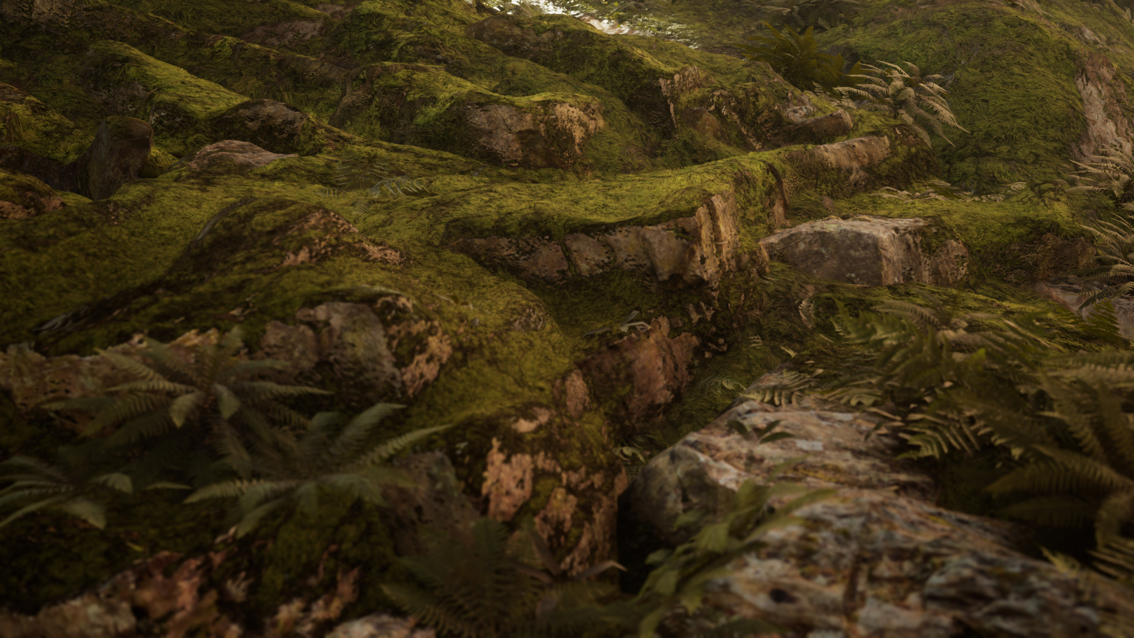 The moss material I created applied to photoscanned rock assets