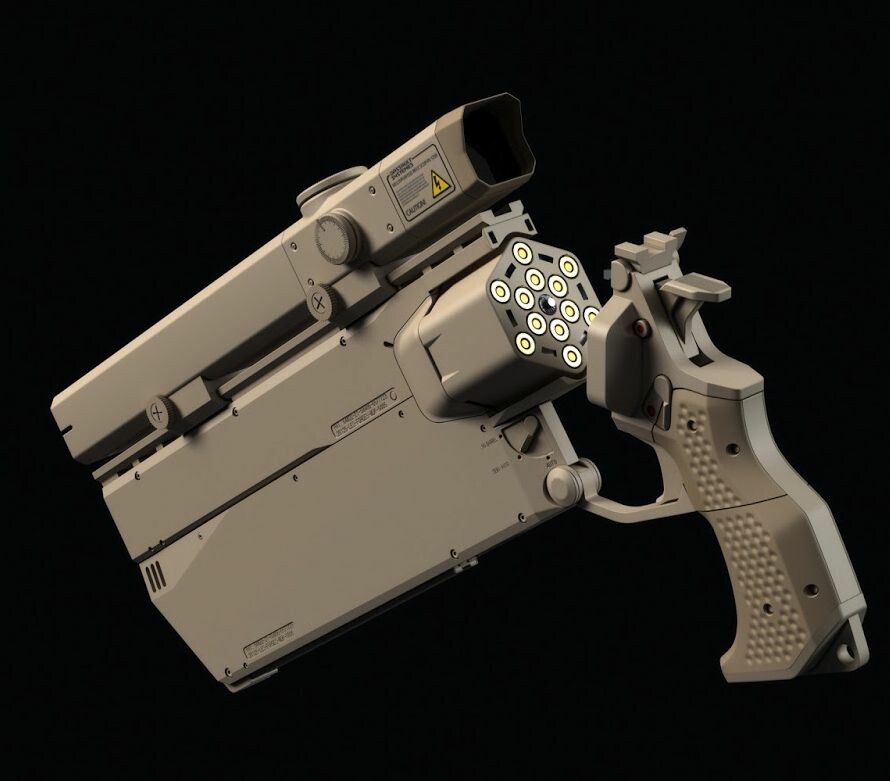 Гибриды оружия. Револьвер 50 BMG. Sci-Fi двухствольный револьвер.