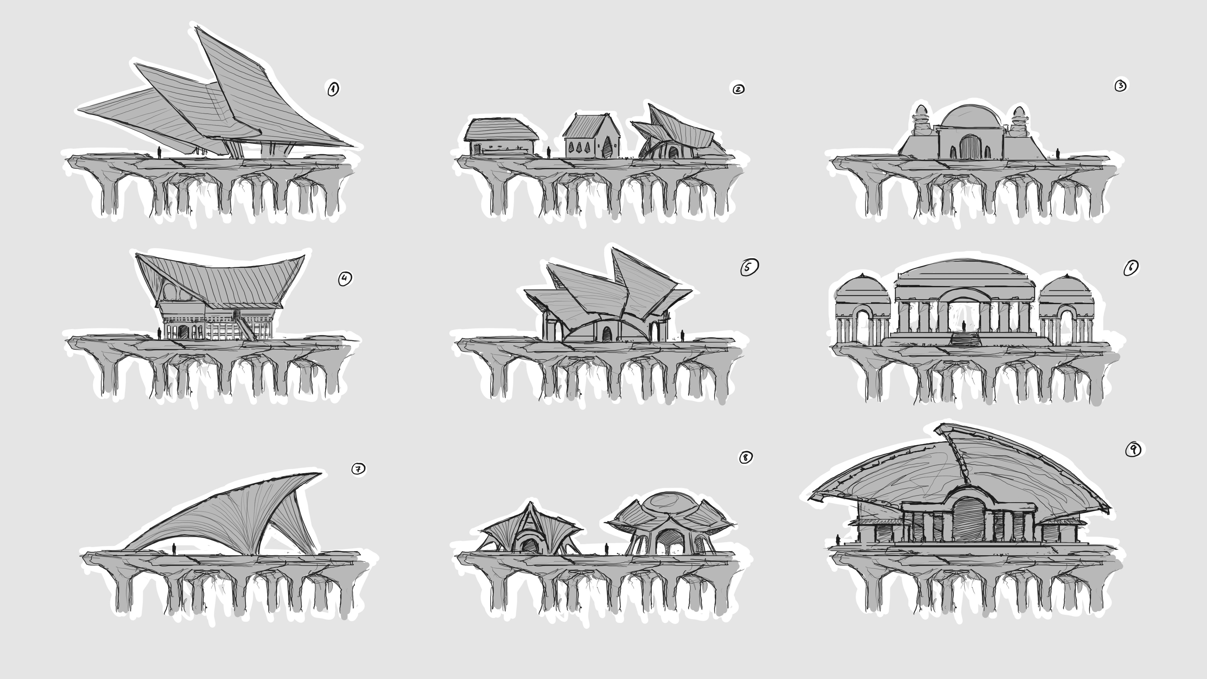 Early development sketches, searching for the style of this culture