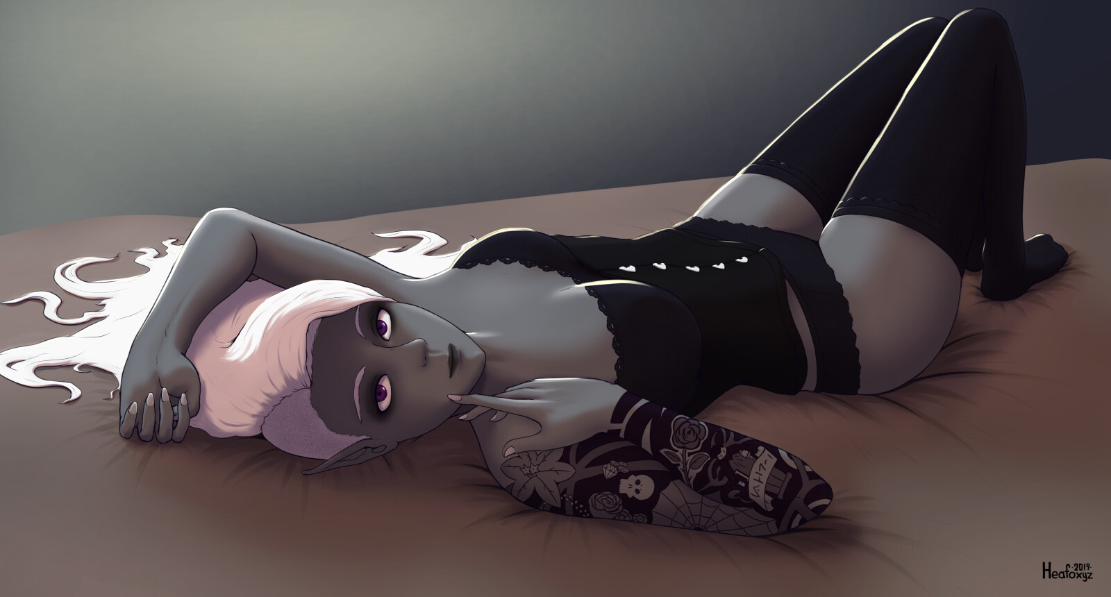 Commission for Nyma of their drow elf OC Inith. 