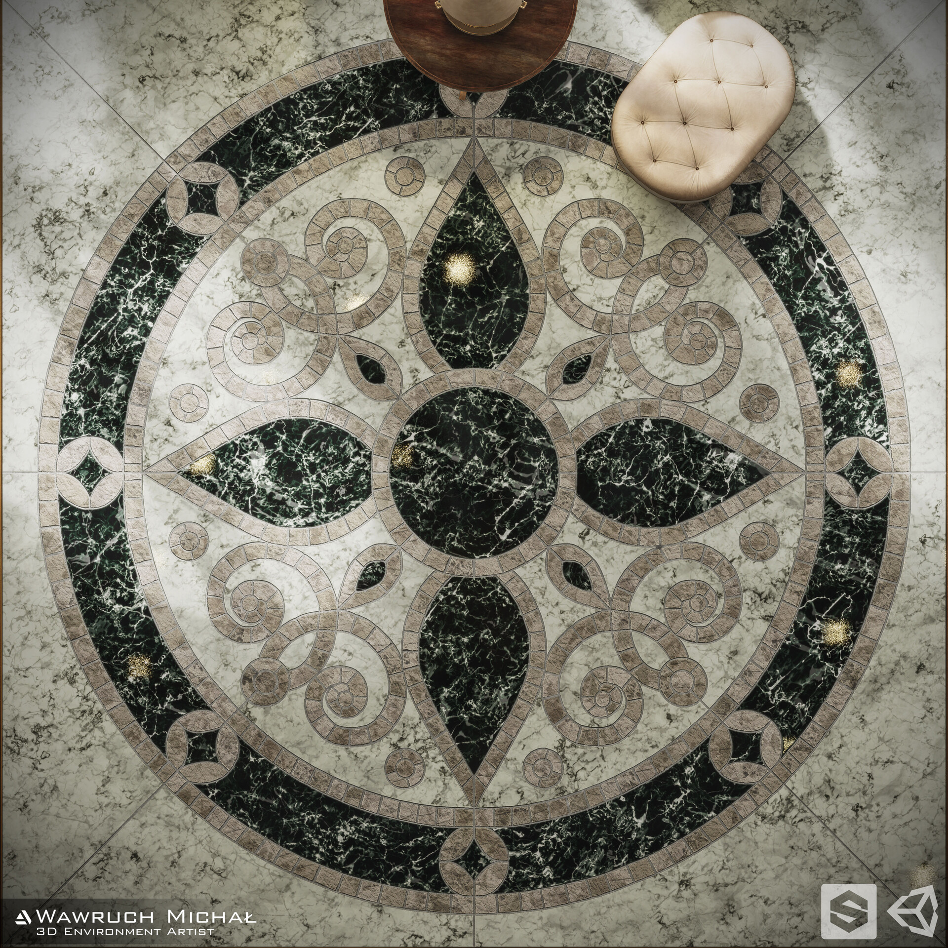 Wawruch Baroque Medallion Floor Mosaic, Baroque Floor Tiles