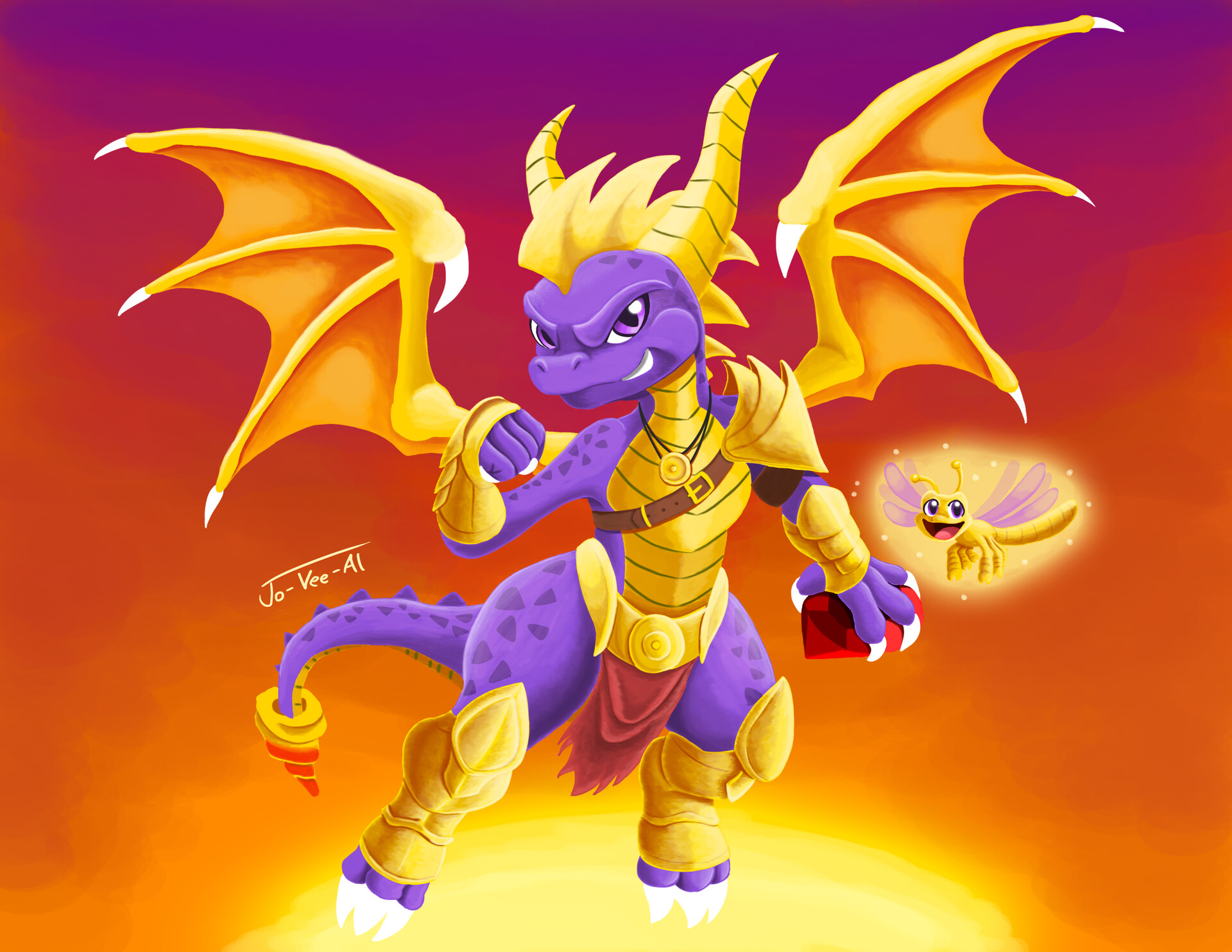 This is anthro fanart depiction of Spyro the Dragon alongside his sidekick,...