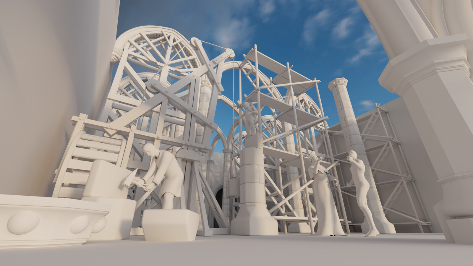 Solid meshes before final matte painting.