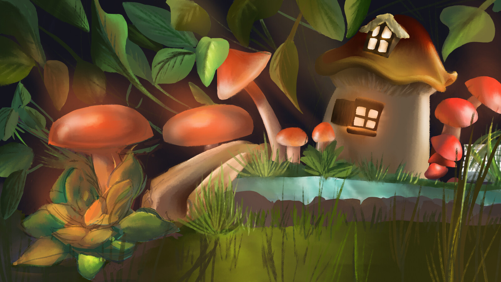 A piece created for visual development, I took inspiration from a small mushroom trinket set in my backyard.