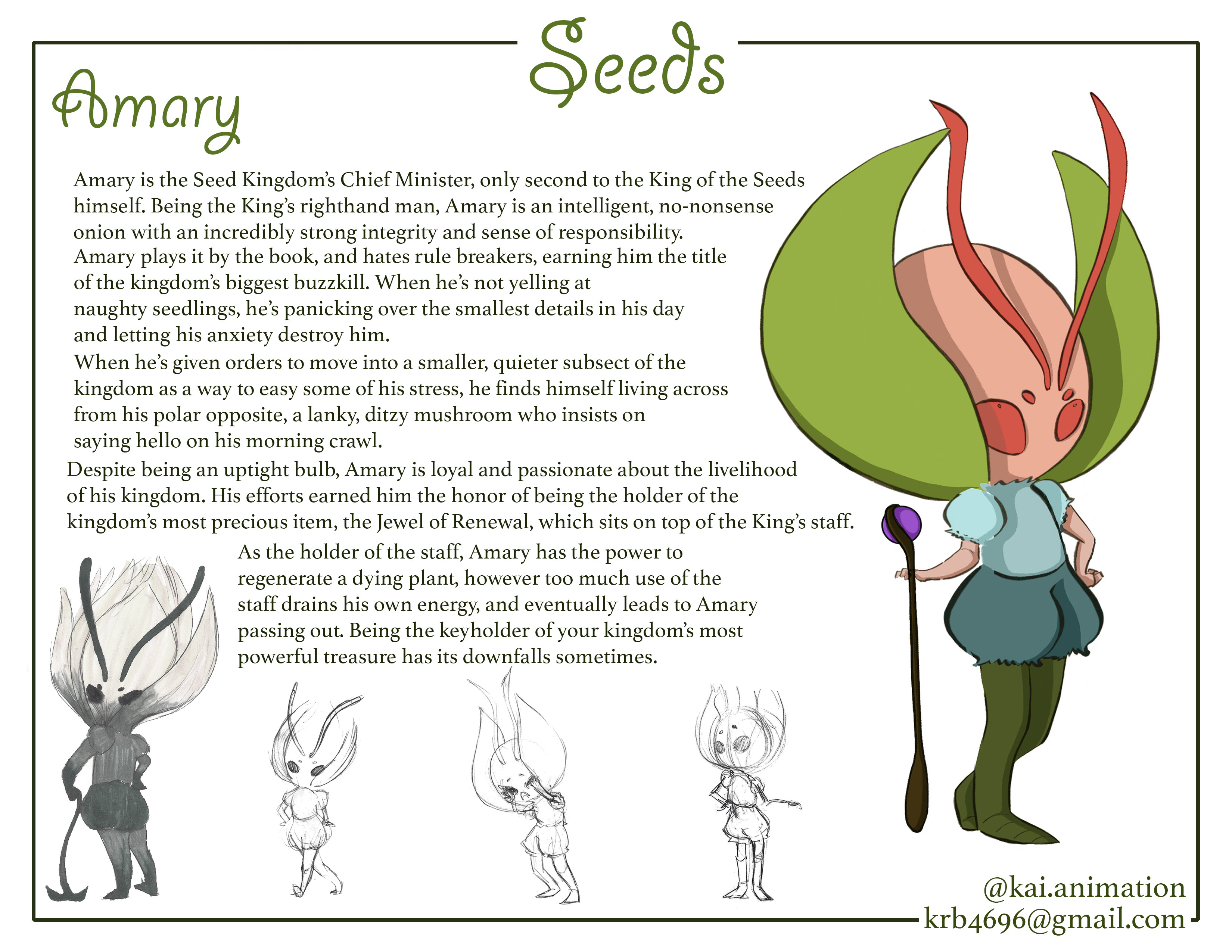 Story pitch for TV animation, character page two, Amary